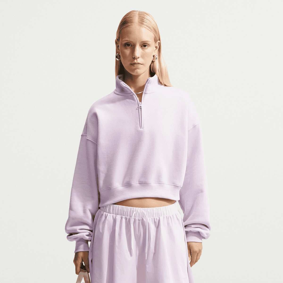 Studio Fleece Medium Weight Oversized 1/4-Zip Cropped Top