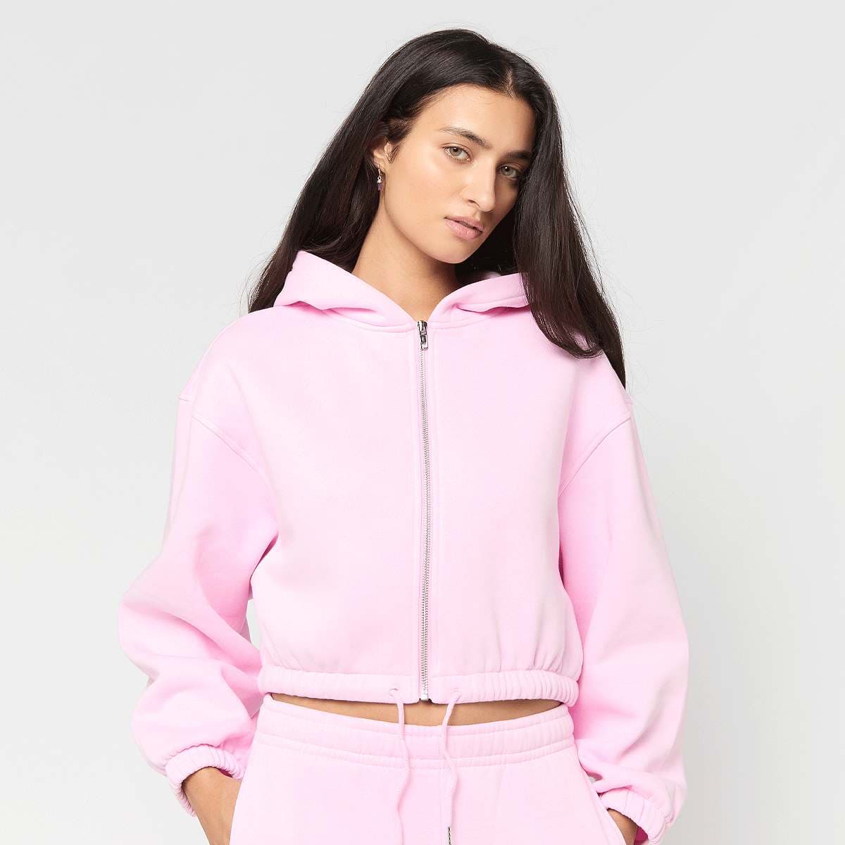Ladies Fluffy Cropped Zip Hoodie