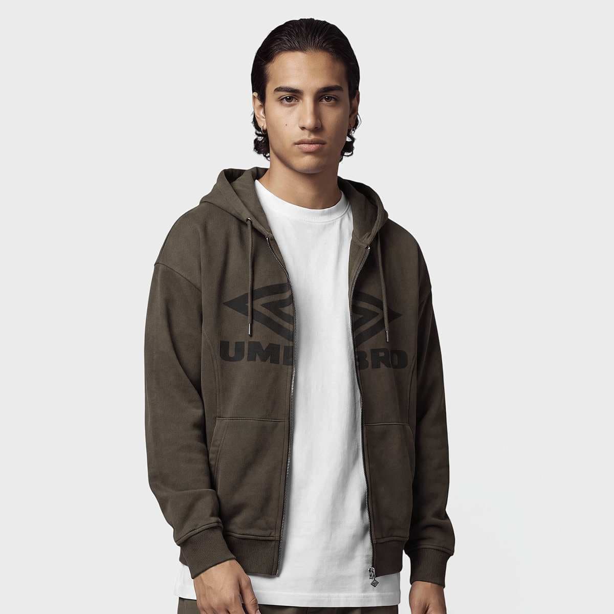 WASHED ZIP THROUGH HOODIE demitasse/black