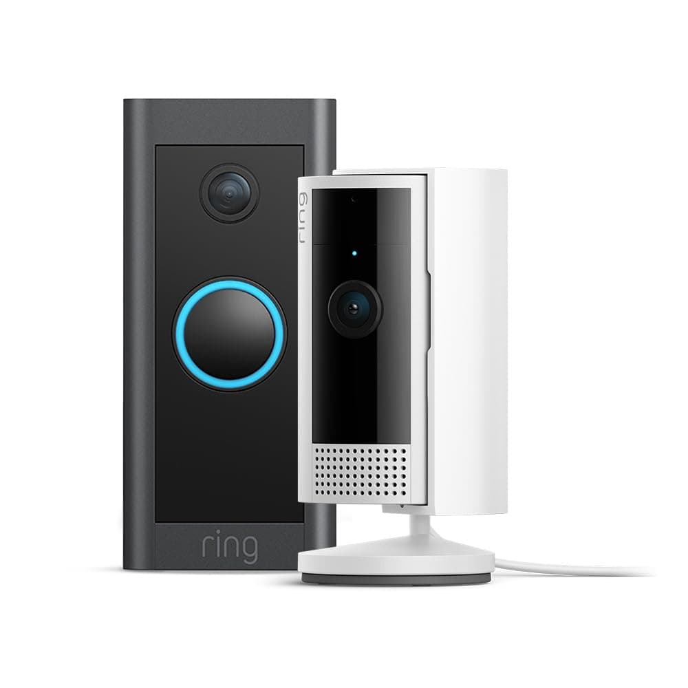 Ring Videocitofono cablato (Video Doorbell Wired) + Videocamera interna (Indoor Cam 2a gen.) di Amazon | Videocitofono + Telecamera wifi HD per animali domestici | Ring Protect 30 gg di prova gratuita