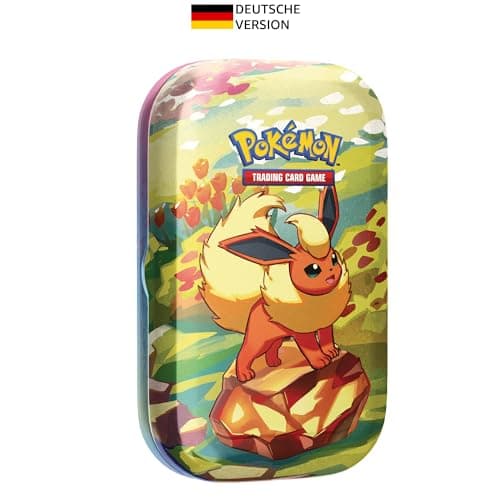 Pokémon-Sammelkartenspiel: Mini-Tin-Box Karmesin &amp; Purpur – Prismatische Entwicklungen: Flamara (2 Boosterpacks &amp; 1 Münze)