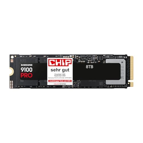 Samsung 9100 PRO NVMe M.2 SSD, 8 TB, PCIe 5.0, 14.800 MB/s Lesen, 13.400 MB/s Schreiben, Interne SSD für Gaming, Videobearbeitung und AI PCs, Schwarz, MZ-VAP8T0BW