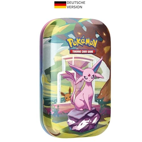 Pokémon-Sammelkartenspiel: Mini-Tin-Box Karmesin &amp; Purpur – Prismatische Entwicklungen: Psiana (2 Boosterpacks &amp; 1 Münze)