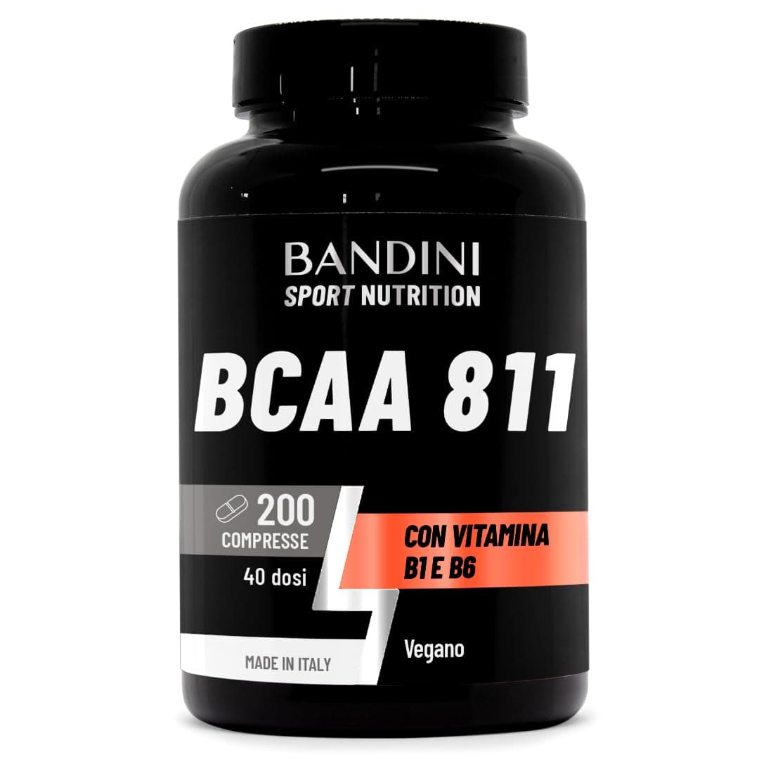 Bandini® AMINOACIDI RAMIFICATI BCAA 8 1 1 | 200 Compresse Amminoacidi Fermentati con Vitamina B1 e B6 | 8.1.1 con Leucina, Isoleucina, Valina | Intra Pre Post Workout | Per Palestra | 8:1:1 100% Vegan