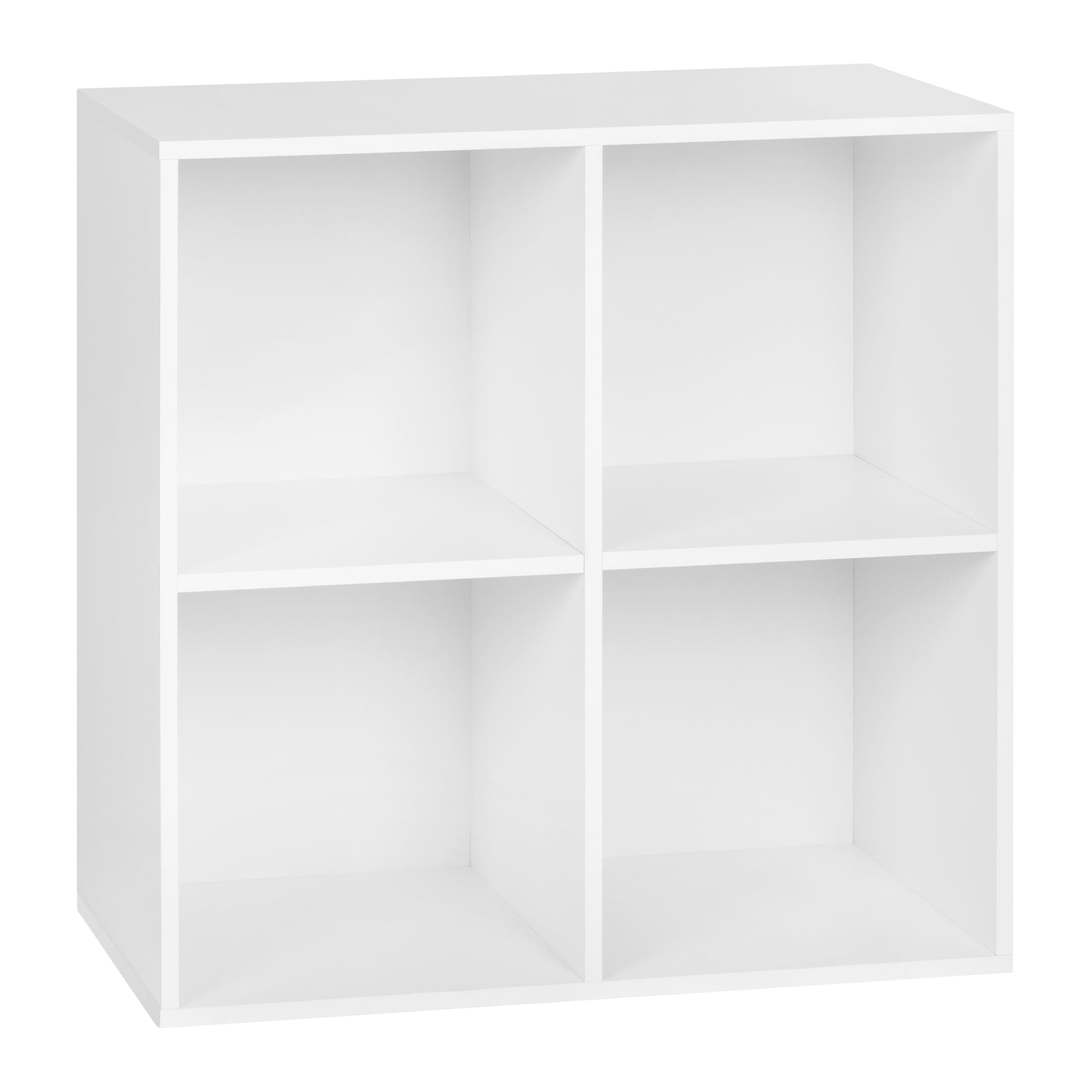 WOLTU Bücherregal mit 4 Würfeln, Nordisches Holzlager, Selbsttragend, mit Kippschutz, für Schlafzimmer Wohnzimmer Arbeitszimmer Büro, Weiß, 60 x 60 x 30 cm