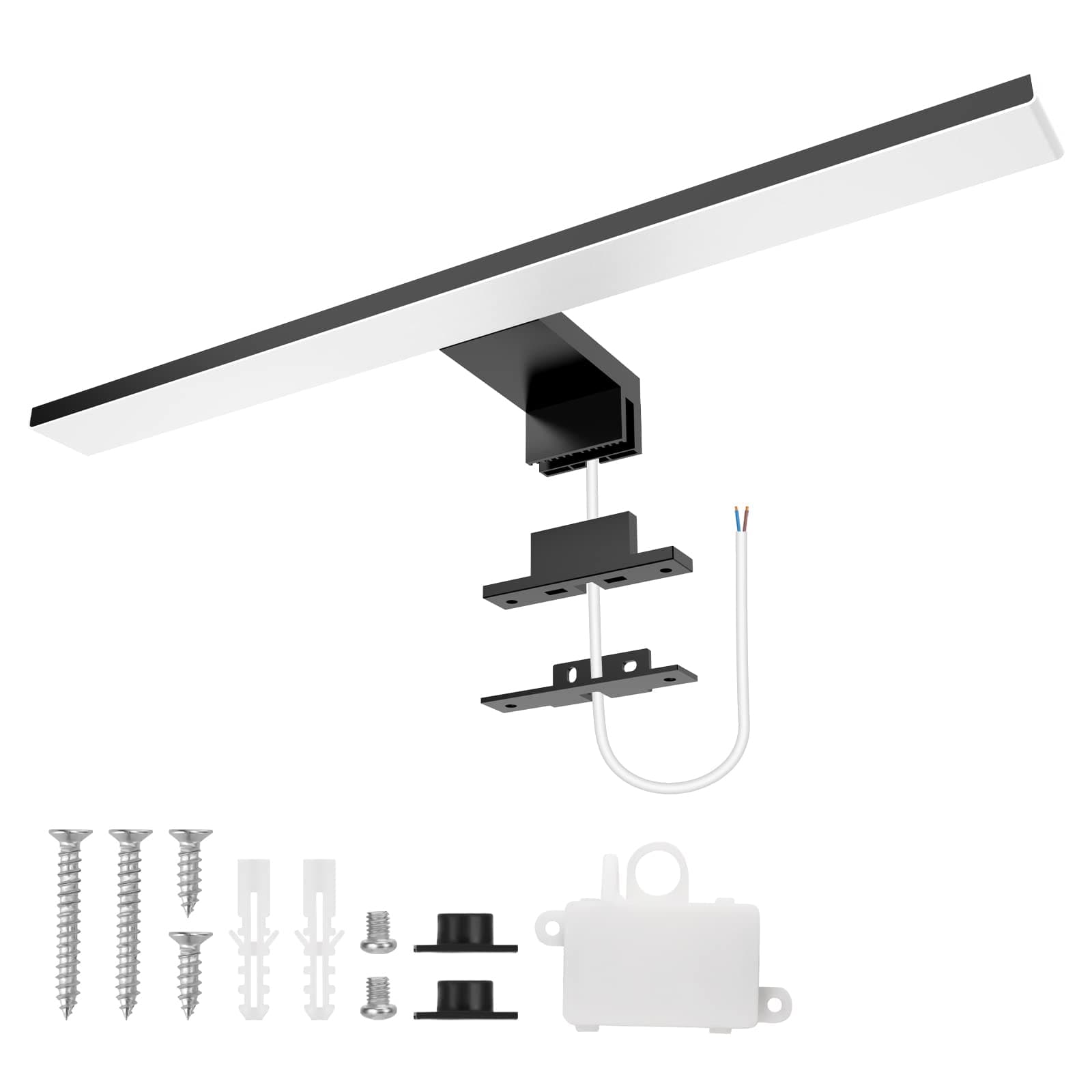 Aourow Lampara Espejo Baño 10W,40CM 820LM Aplique Luz Espejo Baño,Blanco frío 6500K Lámpara de Espejo Baño LED Resistente al Agua IP44 para baño y Armario con Espejo CLASE II(Negro)