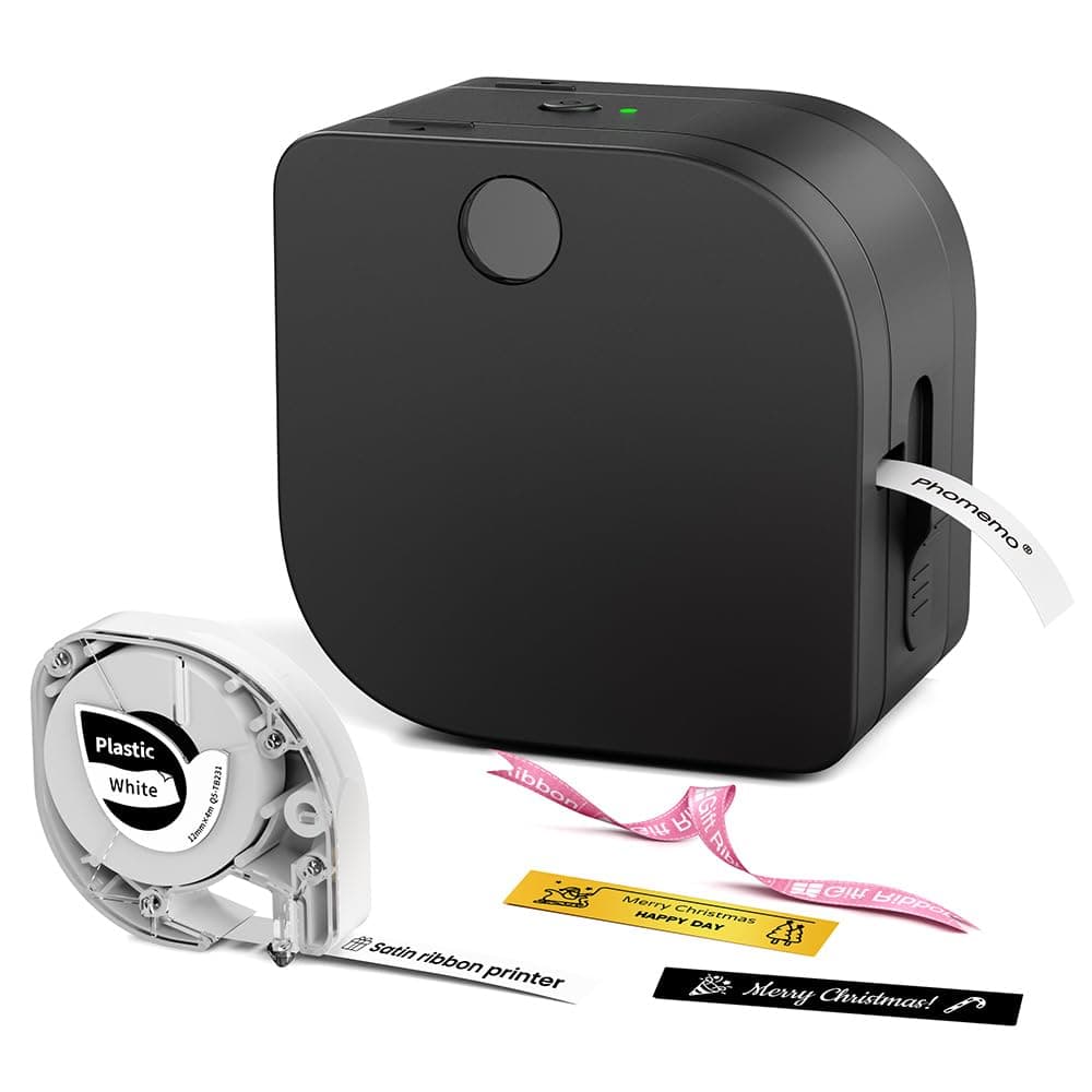 Phomemo P12 Etikettendrucker, Bluetooth Beschriftungsgerät unterstützt Langlebige Thermotransfer-Etiketten, Mini Etikettiergerät für Satinband, Aufbügel, Garten, Küche, Home-School-Büro & Weihnachten