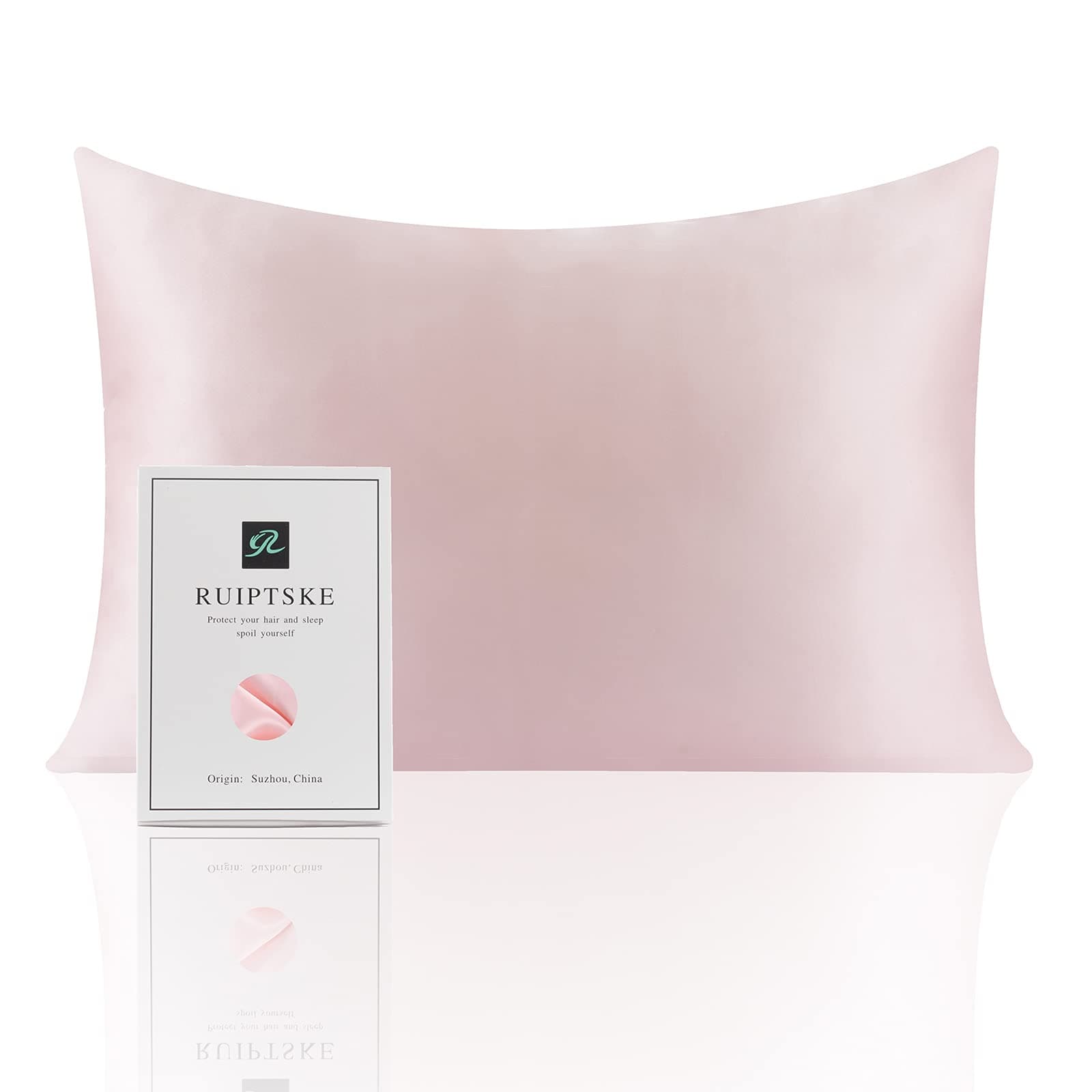 RUIPTSKE Federa per cuscino in seta naturale, ipoallergenica, 22 mamme, 100% seta, 600 fili, con cerniera nascosta, certificata OEKO-TEX (pink, 50x80cm)