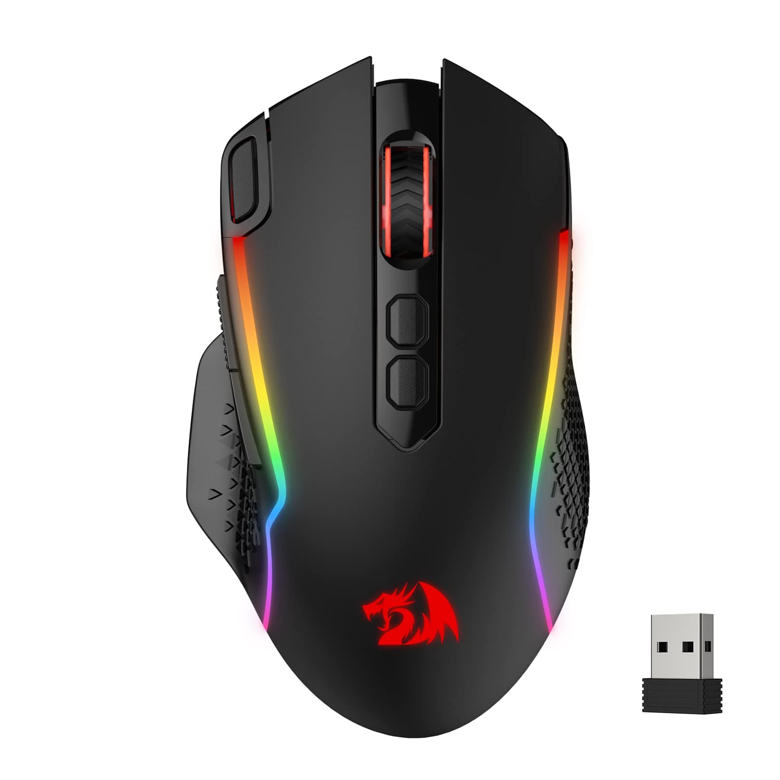 Redragon M810 Pro Kabellose Gaming-Maus, 10000 DPI Kabelgebundene/Kabellose Maus mit Schnellfeuertaste, 8 Makrotasten, 45 Stunden Dauerleistung und RGB-Hintergrundbeleuchtung für PC/Mac/Laptop