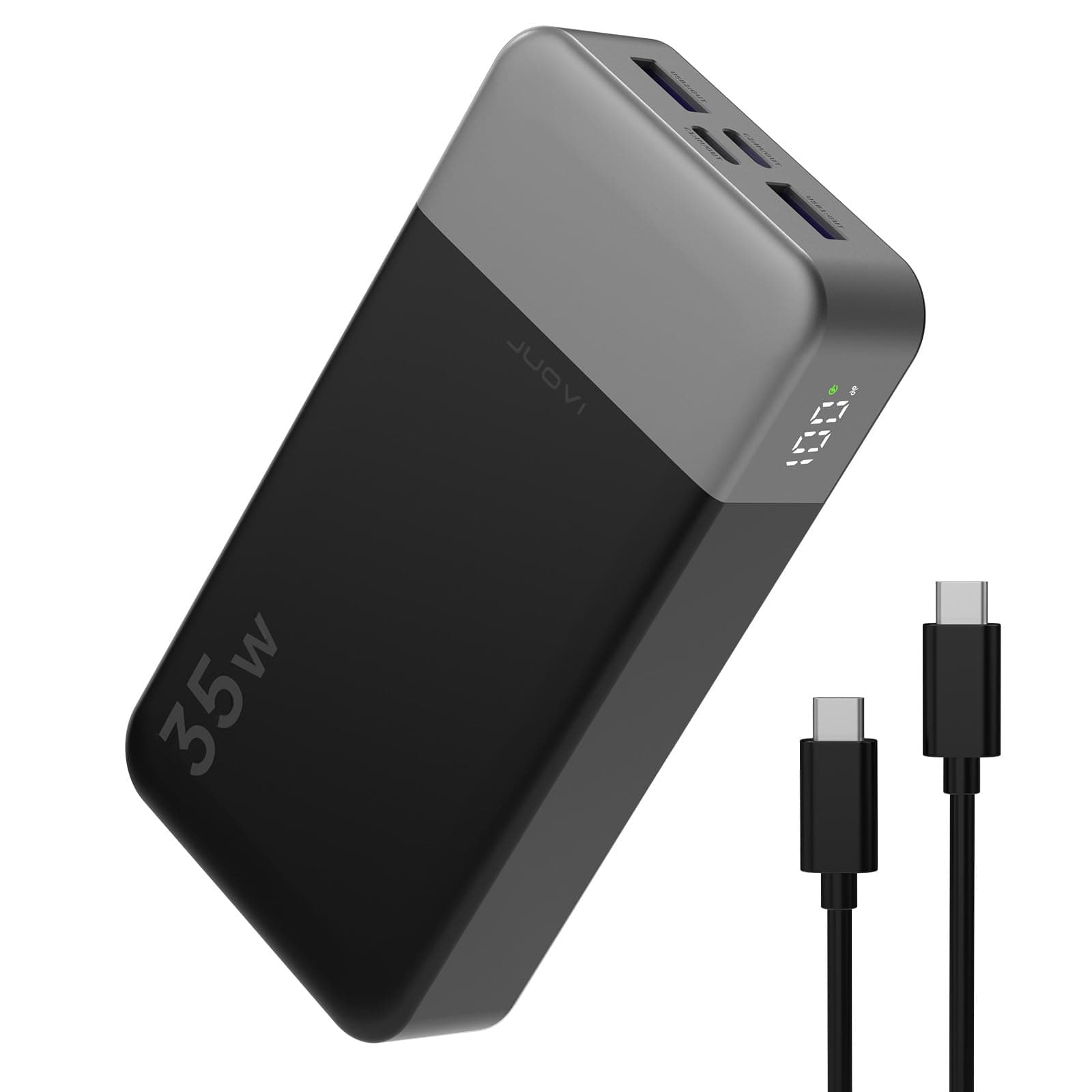 JUOVI Power Bank 20000mAh Caricatore Portatile, 35W Ricarica Rapida Batteria Esterna PD 3.0 QC 4.0 con Display LED, Batteria da Viaggio con 2 porte USB C e 2 porte USB A per iPhone serie 16/15/14