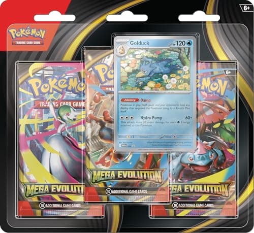 Pokémon TCG: Mega Evolution Triple Pack - Golduck (1 Folien-Promo-Karte &amp; 3 Booster-Packs)