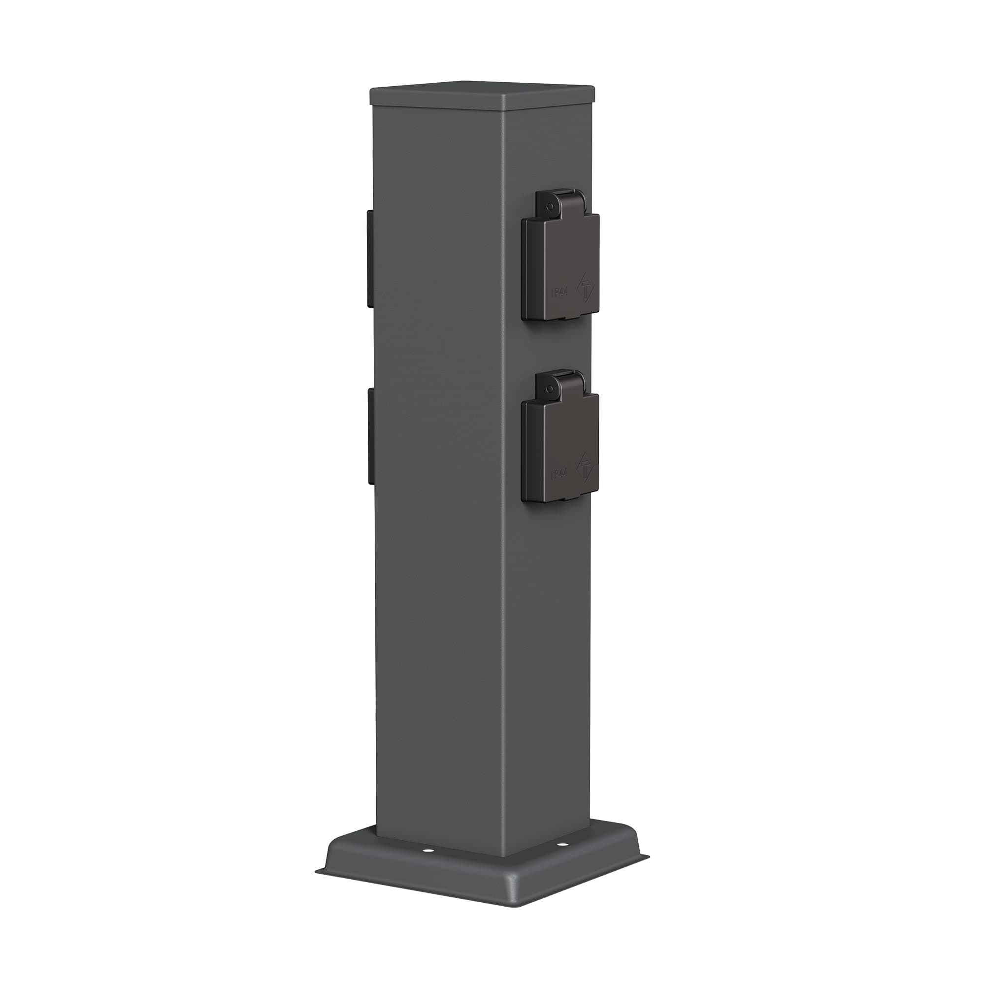 ledscom.de Garten Steckdosensäule Polly für außen, IP44, 4-Fach, Edelstahl, anthrazit, eckig, 40 cm