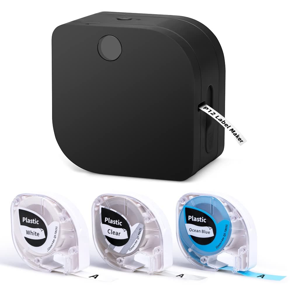 Phomemo P12 Beschriftungsgerät Set mit 3 Rollen verschiedenfarbiger Etiketten, Thermo Etikettiergerät Selbstklebend, Etikettendrucker Bluetooth für Zuhause, Büro, Labeldrucker für iOS & Android