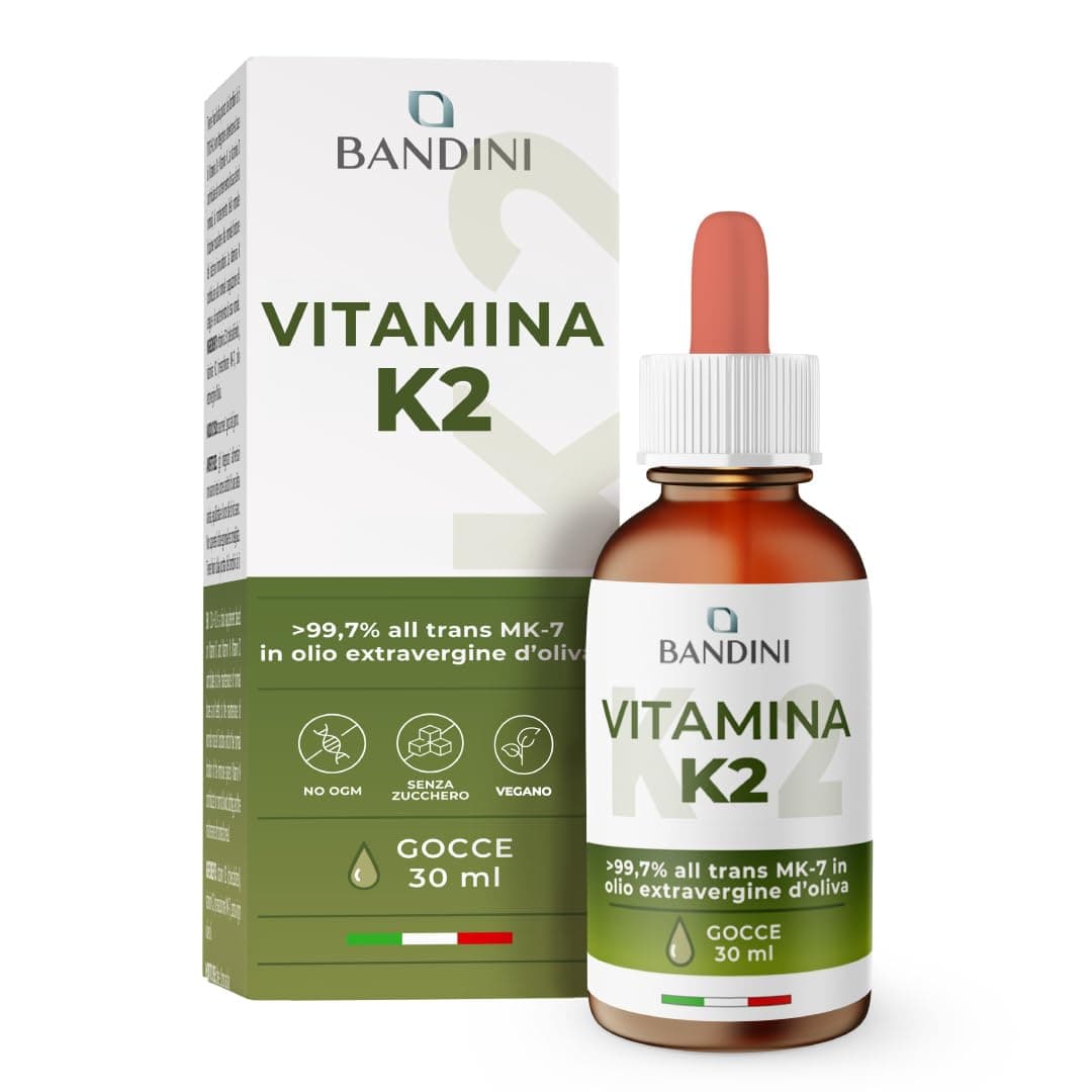 Bandini® Vitamina K2 MK-7 | 200 mcg per Goccia | Integratore in Olio Extravergine di Oliva | 30 ml con Contagocce | Supporto per Ossa e Coagulazione Normale | Alta Biodisponibilità | Facile Assunzione