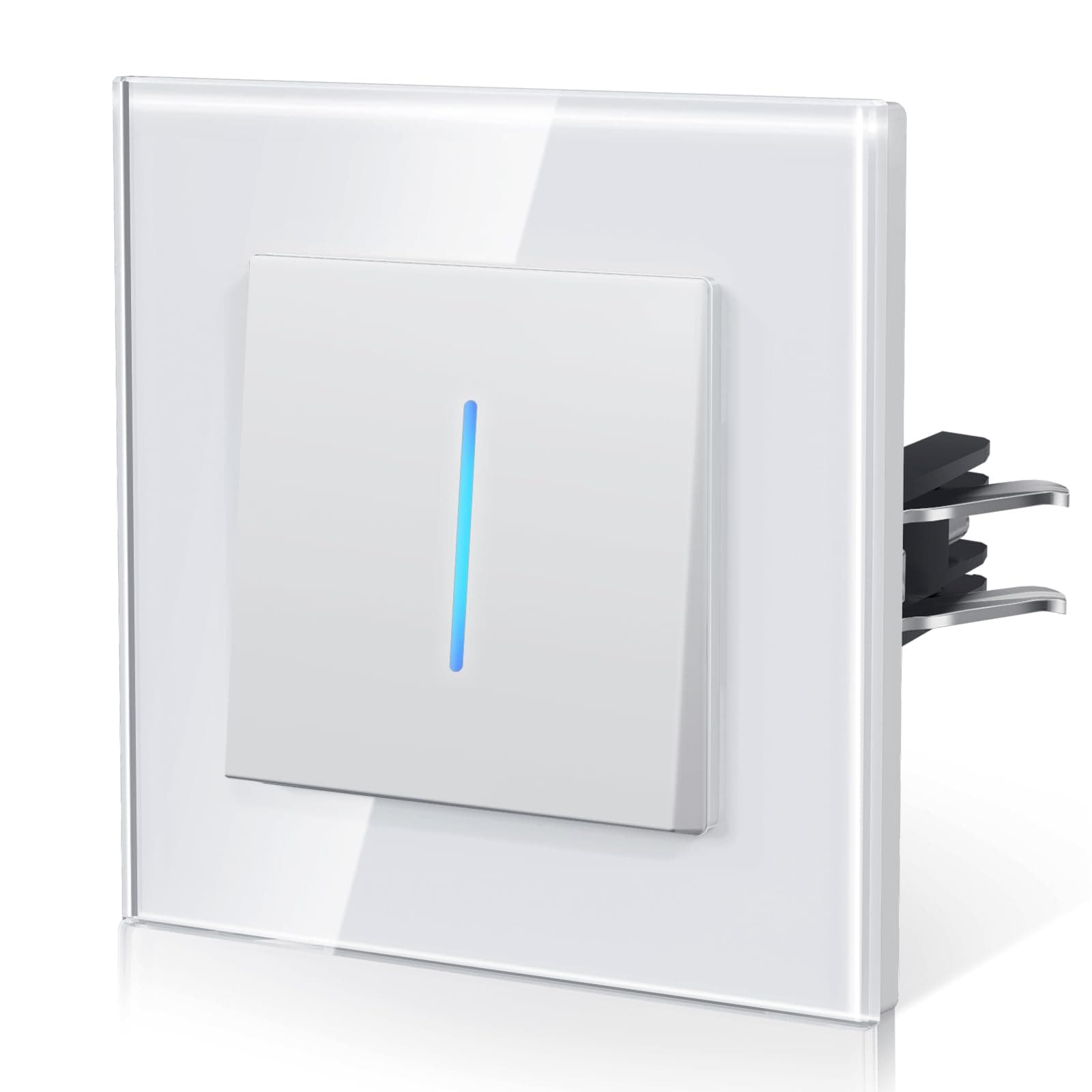 BSEED Lichtschalter aus Glas,Unterputz Schalter mit Krallen, Wechselschalter mit Hintergrundlicht, Einfach Montage, NEU E-Serie,1 Fach 1 Weg,86mm Weiß