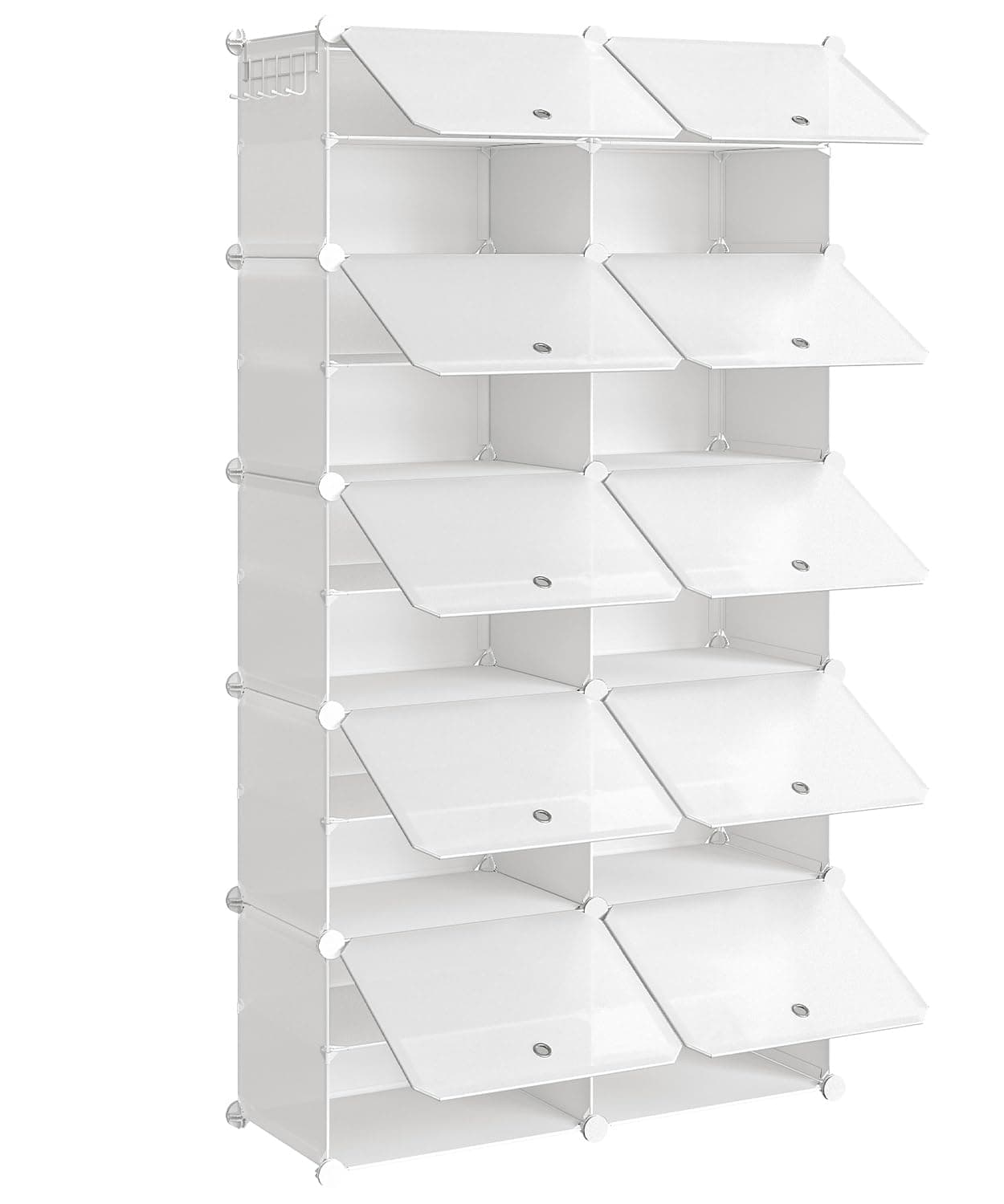 HOOBRO Scarpiera, Scaffale Portascarpe a 10 Scomparti, con Sportello, Scaffale Componibile in Plastica, Scomparto di 40 x 30 x 30 cm, per Corridoio, Portico, Dormitorio, Bianco EWT210SC01