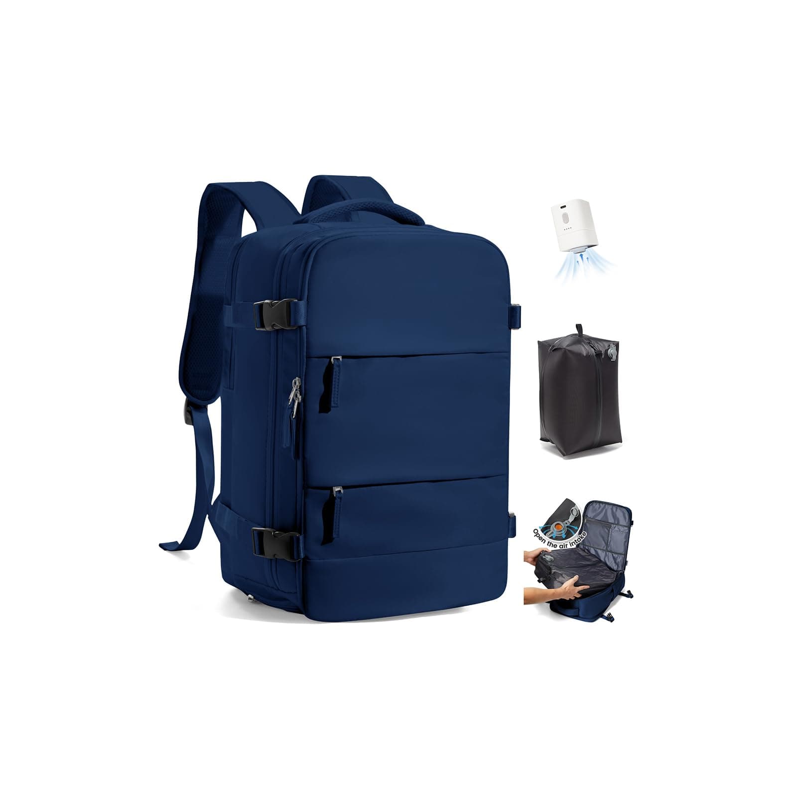 SZLX Sac à Dos Sous Vide Voyage 40x30x20 avec pompe Bagage Cabine 40x30x20 Ryanair Wizz air Easyjet Bagage à Main Sac pour Ordinateur Portable 14 Pouces Femme Homme avec Compartiment Chaussures