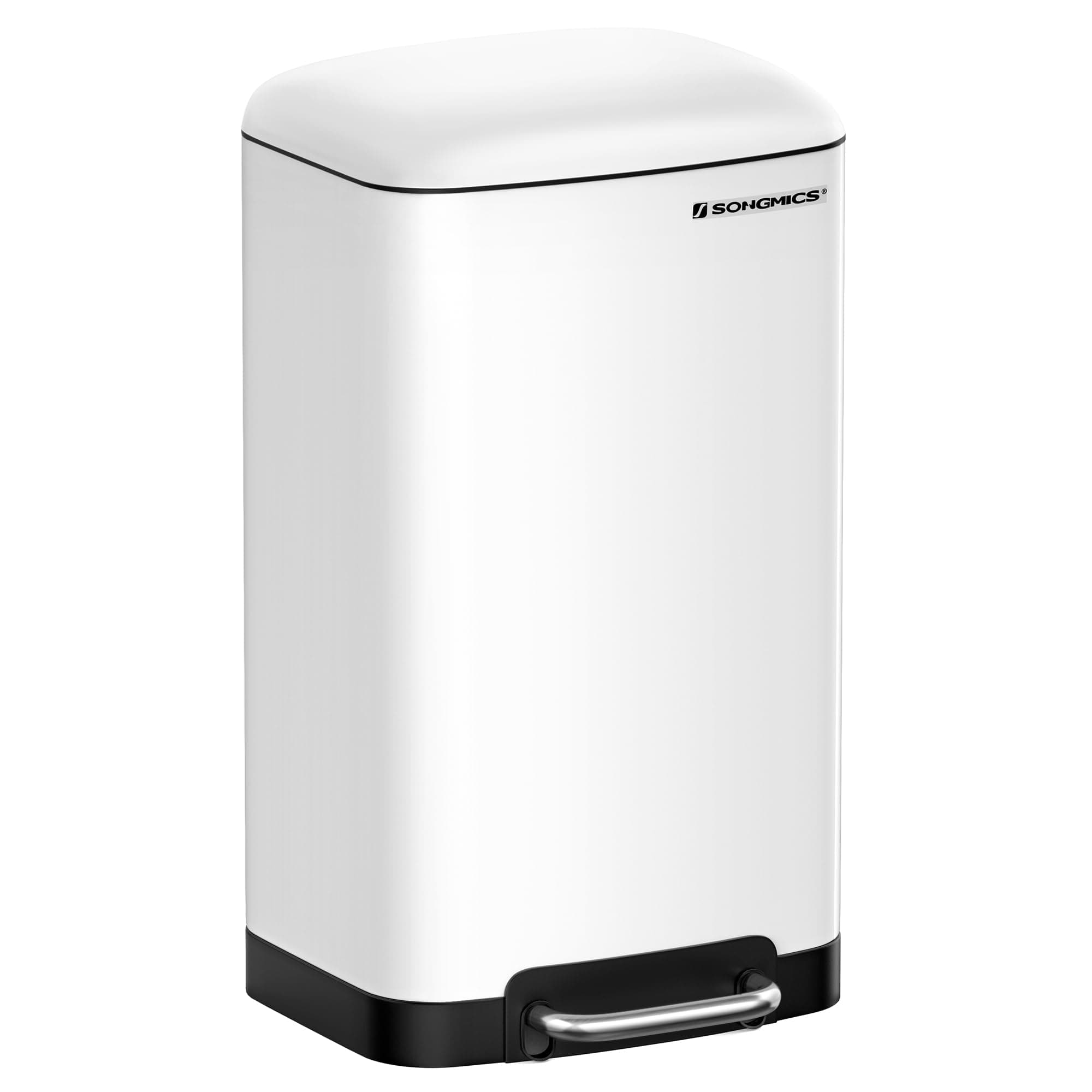 SONGMICS Cubo de Basura para la Cocina, 30 L, Cubo de Pedal de Acero con Tapa y Cubo Interior, Cierre Suave, Blanco LTB01W