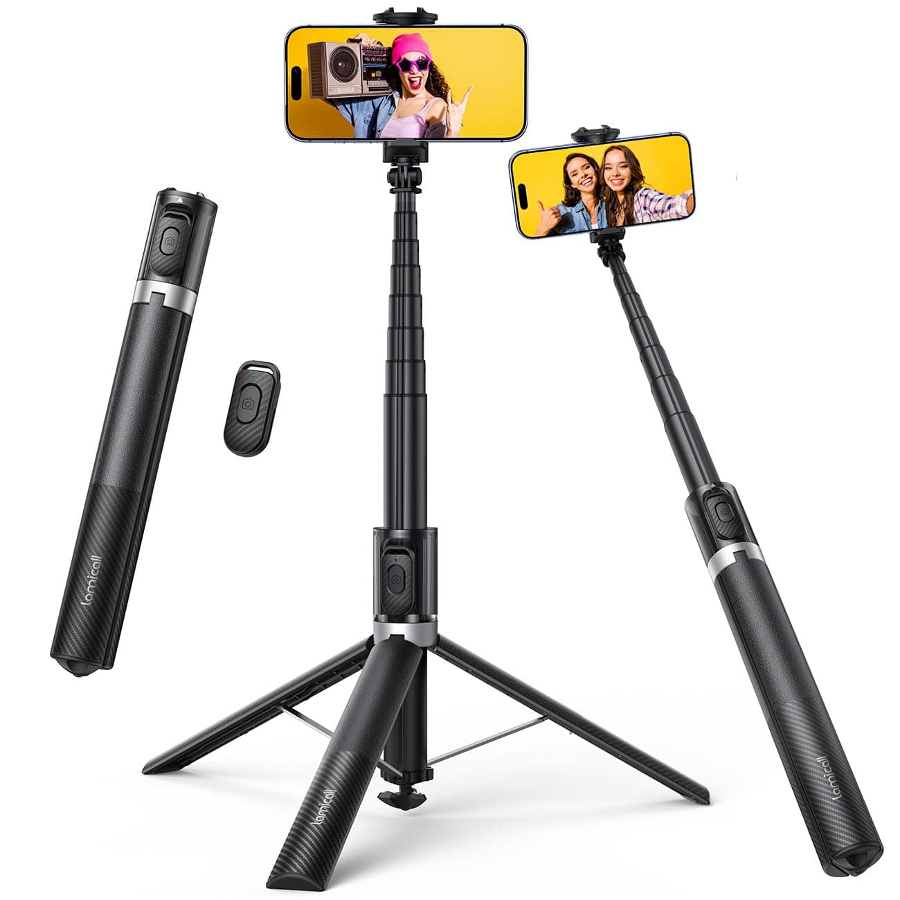 Lamicall Trepied Smartphone, Perche à Selfie - [Ouverture Automatique] 165cm Trépied Portable Extensible avec Télécommande sans Fil & Griffe Froide, Aluminium, 360° Rotation, pour iPhone/Samsung