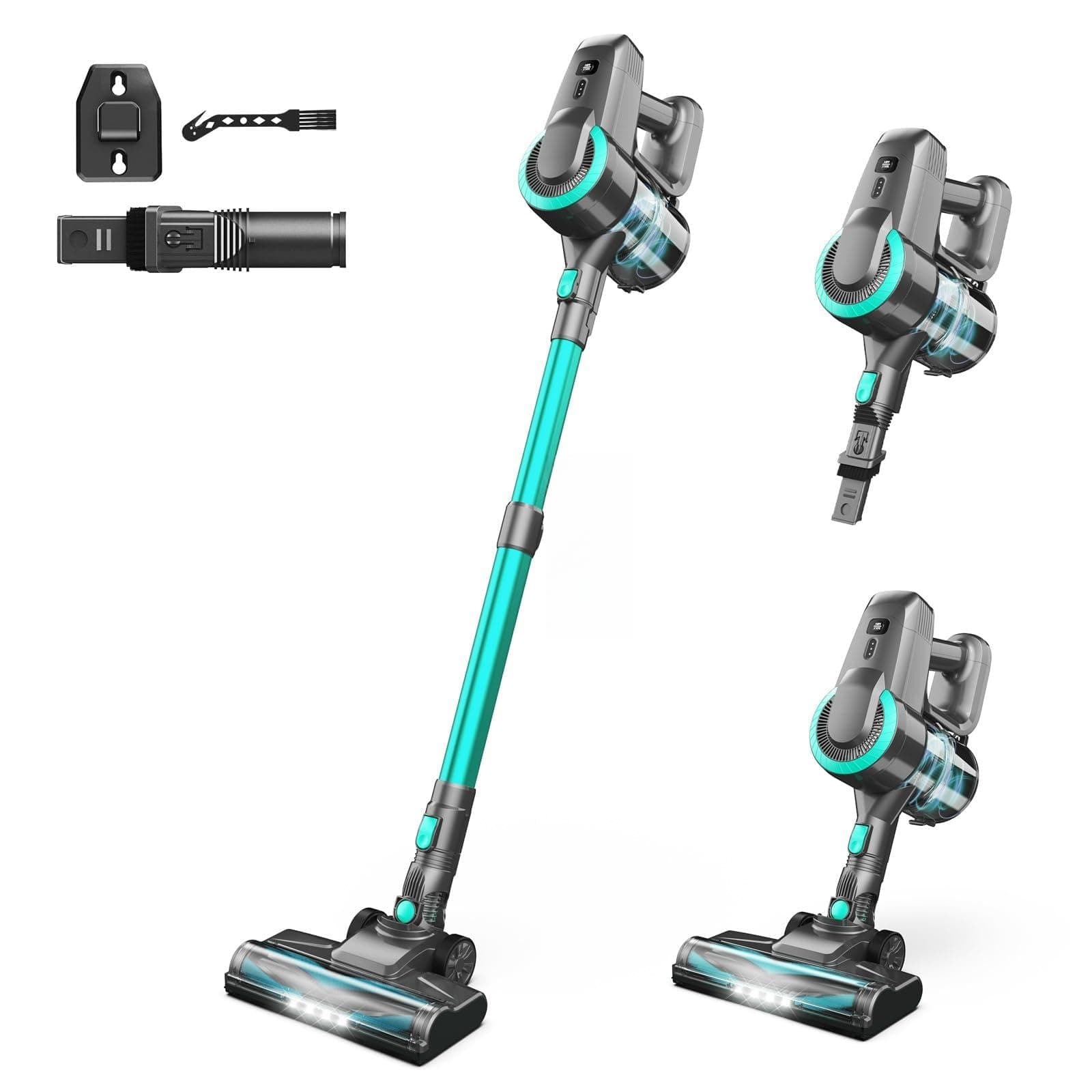 Aspirateur Balai sans Fil, 28kPa Aspirateur sans Fil, 6 en 1 Aspirateur Puissant Aspirateur sans Fil Puissant 55 Minutes d'Autonomie, Brosse LED, Aspirateur Balai pour Tapis Sols Poils d'animaux