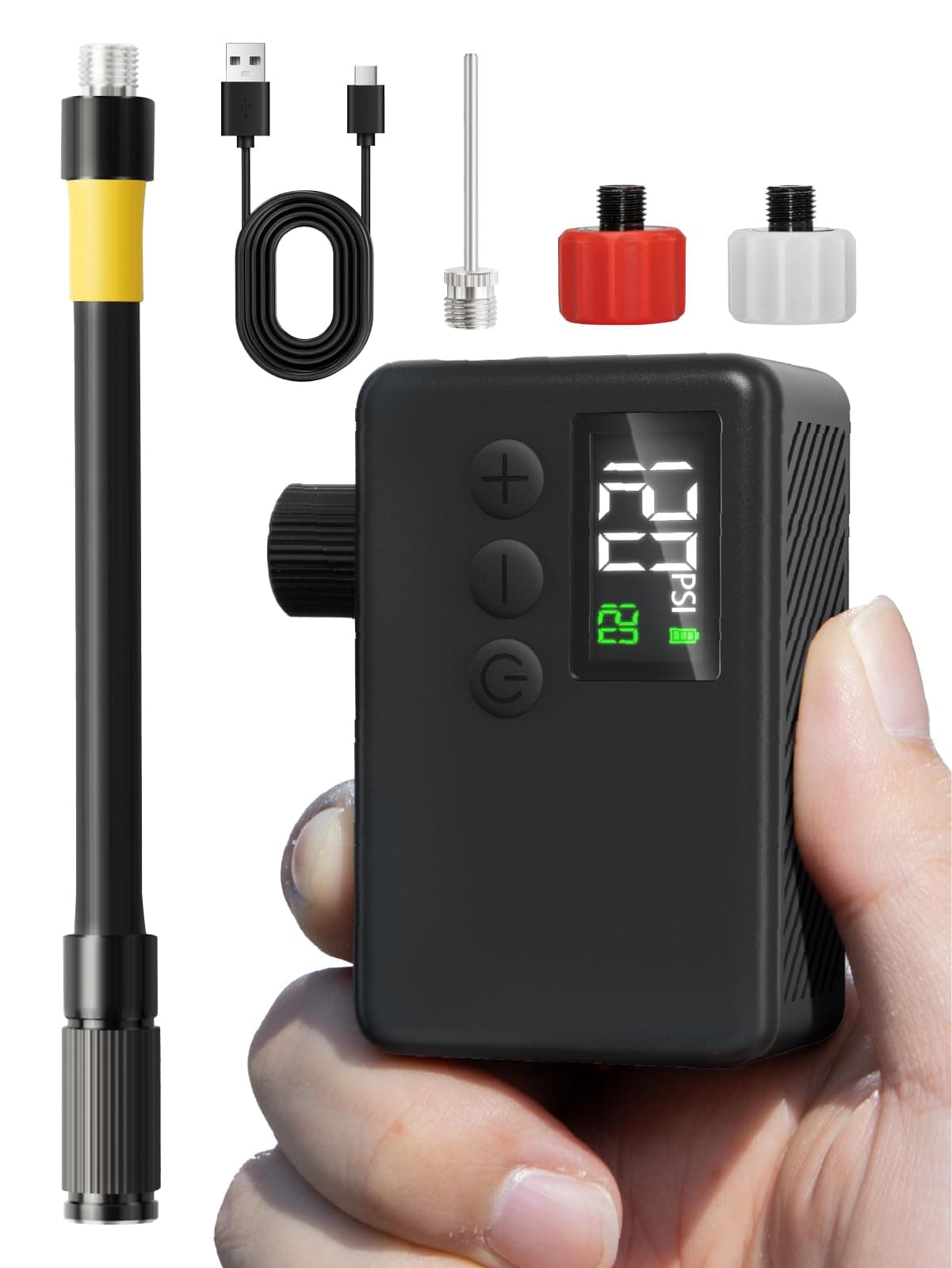 GPUTEK Bomba De Bicicleta Eléctrica, Bomba De Aire Portátil De Alta Presión De 120 PSI para Bicicletas Pequeñas con Medidor Digital para Válvulas Presta Y Schrader De Bicicletas De Carretera