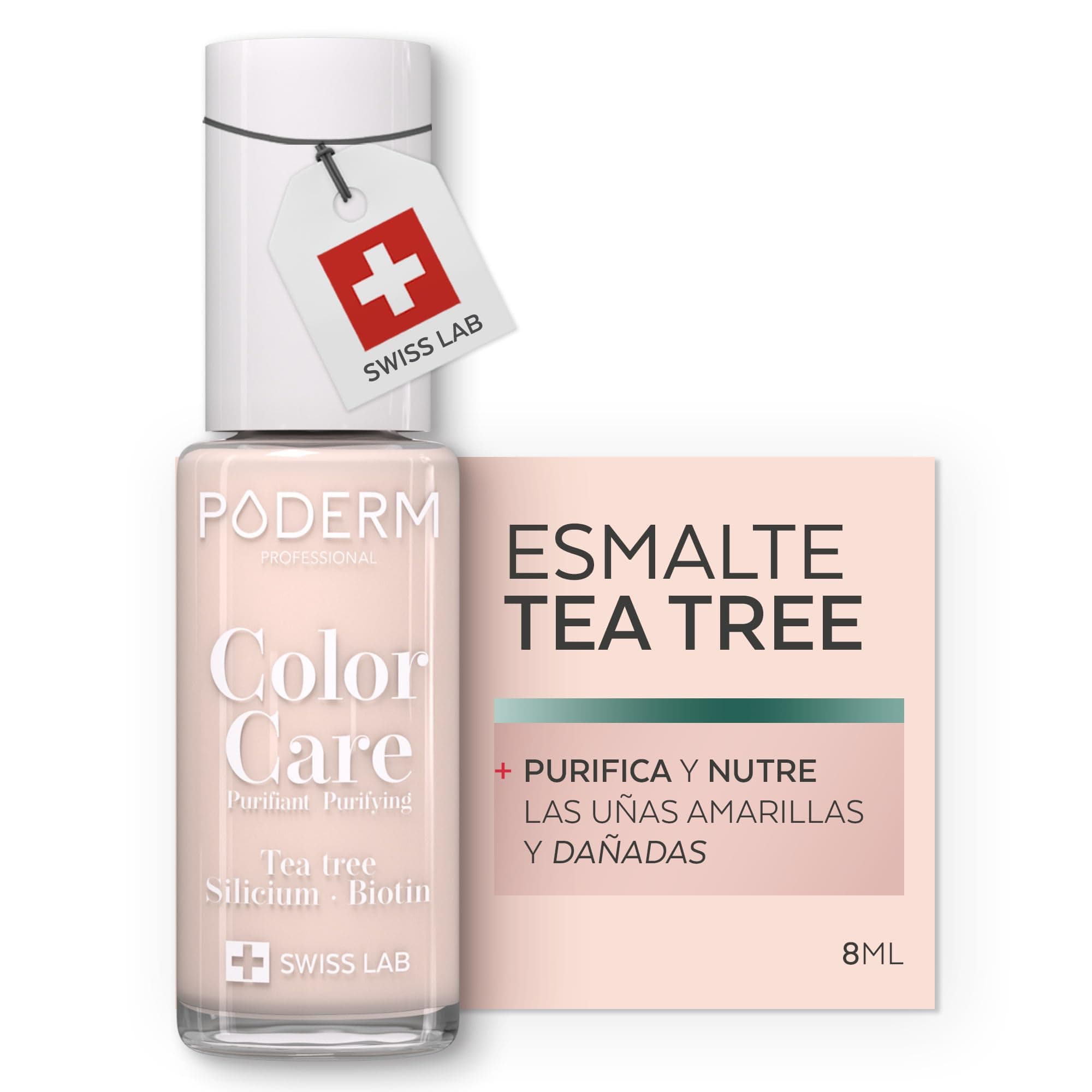 PODERM - ESMALTE DE UÑAS TEA TREE PARA HONGOS DE UÑAS - COLOR ROSA PÁLIDO - TRATAR LAS UÑAS AMARILLAS/DAÑADAS - Previene y trata HONGOS - CUIDADO 2 IN 1 - FÓRMULA ÚNICA - Hecho en Suiza