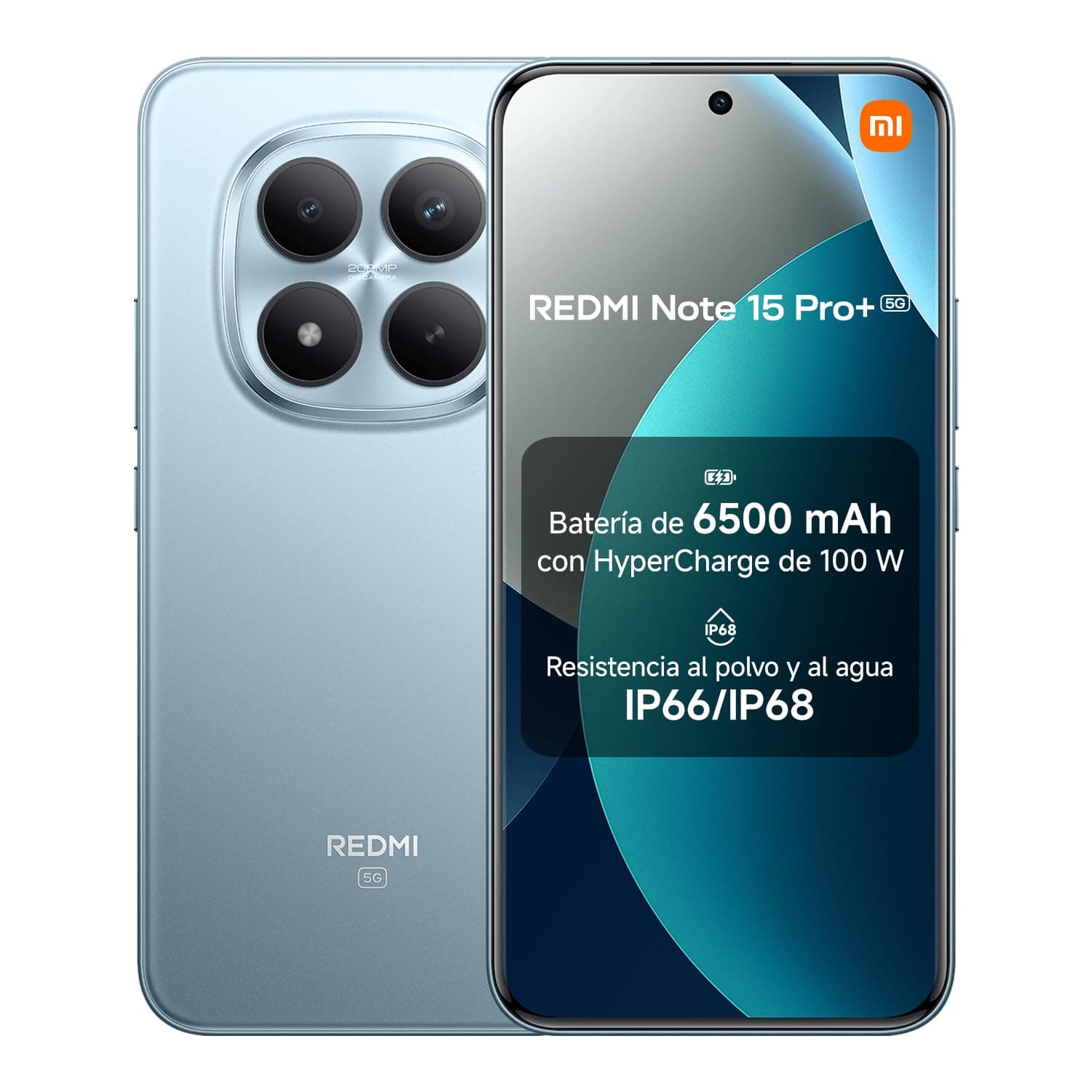 XIAOMI REDMI Note 15 Pro+ 5G - Smartphone de 12+512GB, Pantalla AMOLED 6,83" 1.5K AMOLED, Snapdragon 7s Gen 4, cámara de 200 MP, Hypercharge 100W, Cargador no Incluido, Azul Glaciar (Versión ES)