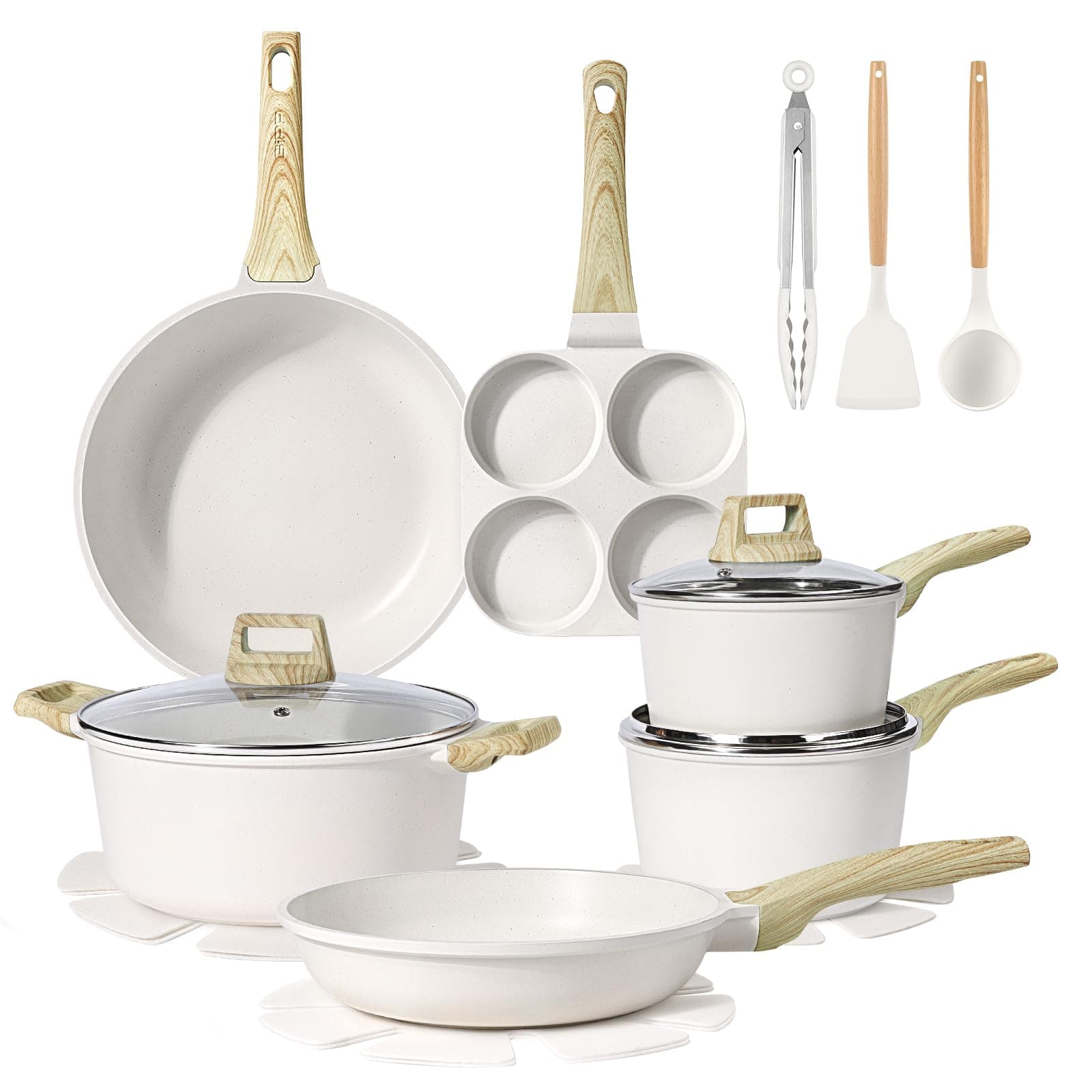 GiPP 17PCS Set Di Pentole Da Cucina Da Con Coperchi, Pentole E Padelle Antiaderenti, Set Di Pentole Per Piani Cottura A Induzione, Compatibili Con Tutti I Piani Cottura, Bianco