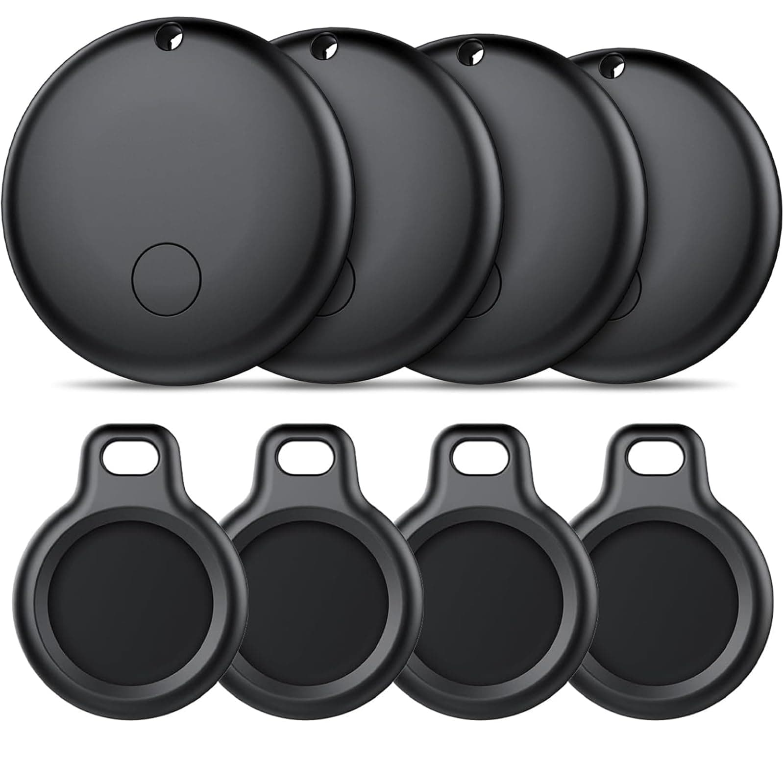 Android Smart Tag, Traceur Lot de 4, Fonctionne avec l’app Google Localiser (Uniquement Android), Équipé d'un Étui de Protection, IP68 Imperméable, pour Les clés/Portefeuilles/Valises, Noir