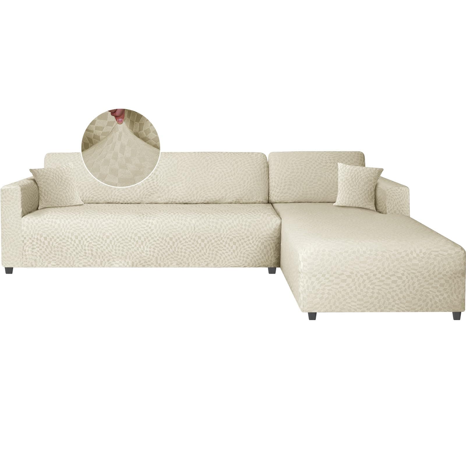 Ystyle Funda Sofa Chaise Longue Ajustables, Cubre Sofa Chaise Longue Izquierdo Derecho Derecha, 2 Piezas Protector Sofa Elasticas ChaiseLongue (3 Plazas+4 Plazas, Beige)