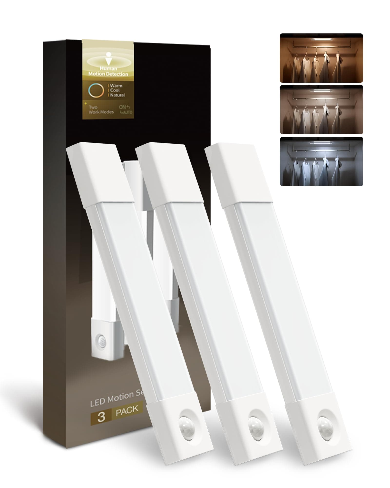 EZVALO 20CM(3 Unidades) Luz LED con Sensor Movimiento, Imán Luz Armario con 3 Temperaturas de Color, Luces Recargables USB para Cocina, Armario, Dormitorio