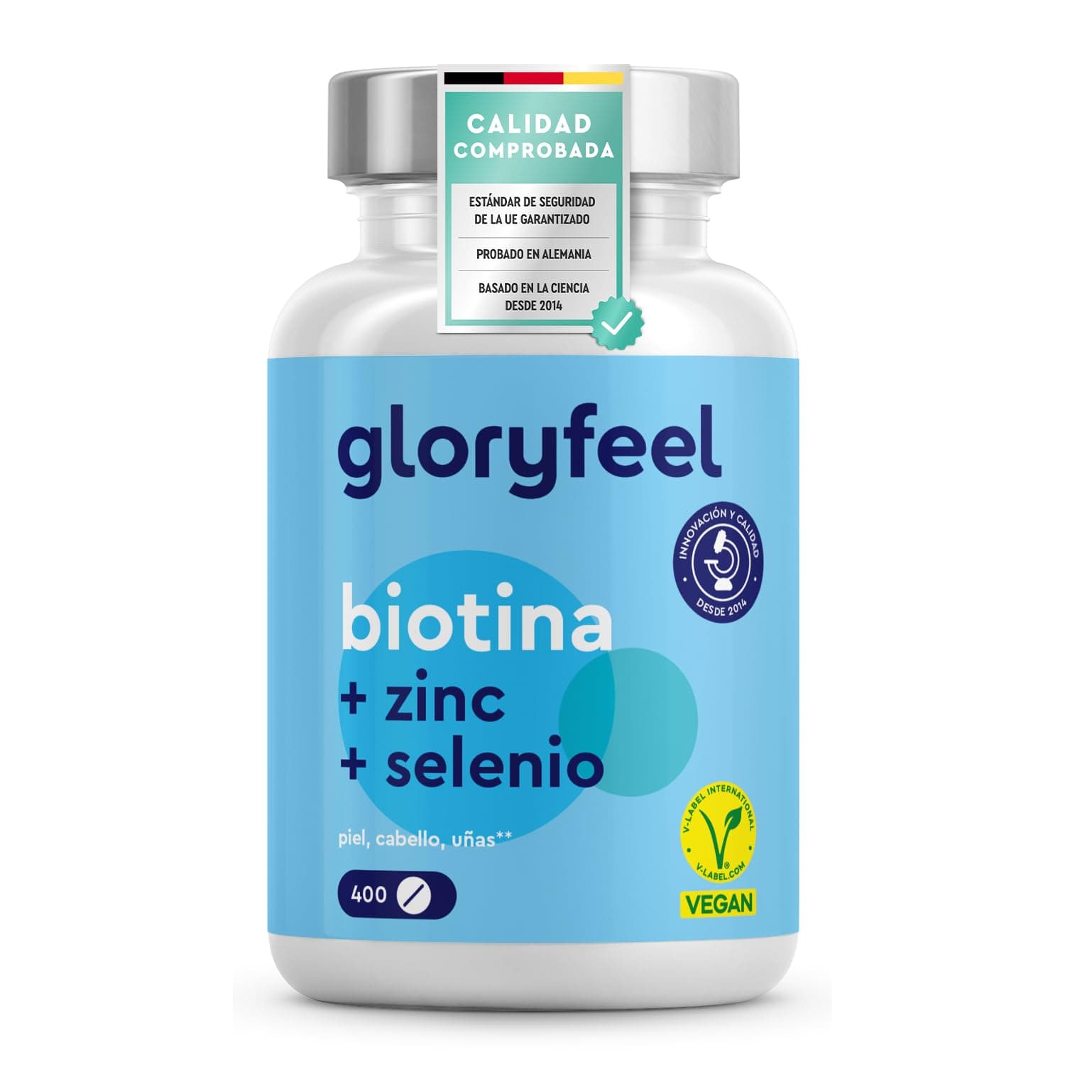Biotina + Zinc + Selenio - 400 pastillas veganas (Suministro para 1+ año) - Vitaminas para el cabello - Apoya el crecimiento del pelo, fortalece la piel y las uñas - Sin aditivos