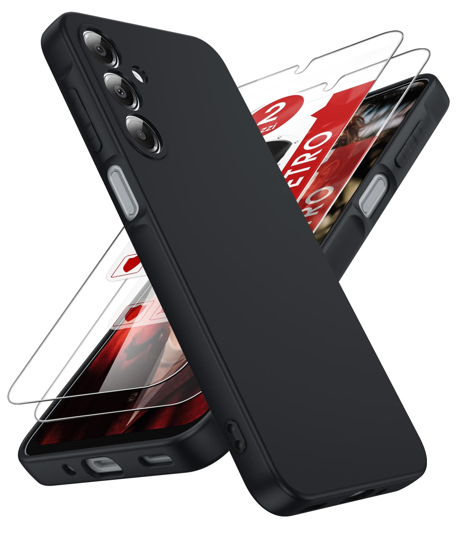 LeYi Cover per Samsung A16 5G/4G con 2 Pezzi Vetro Temperato, Custodia Morbida Silicone Liquida TPU Protettivo Ultra Slim Antiurto, Case con Protezione Fotocamera per Samsung Galaxy A 16, Nero