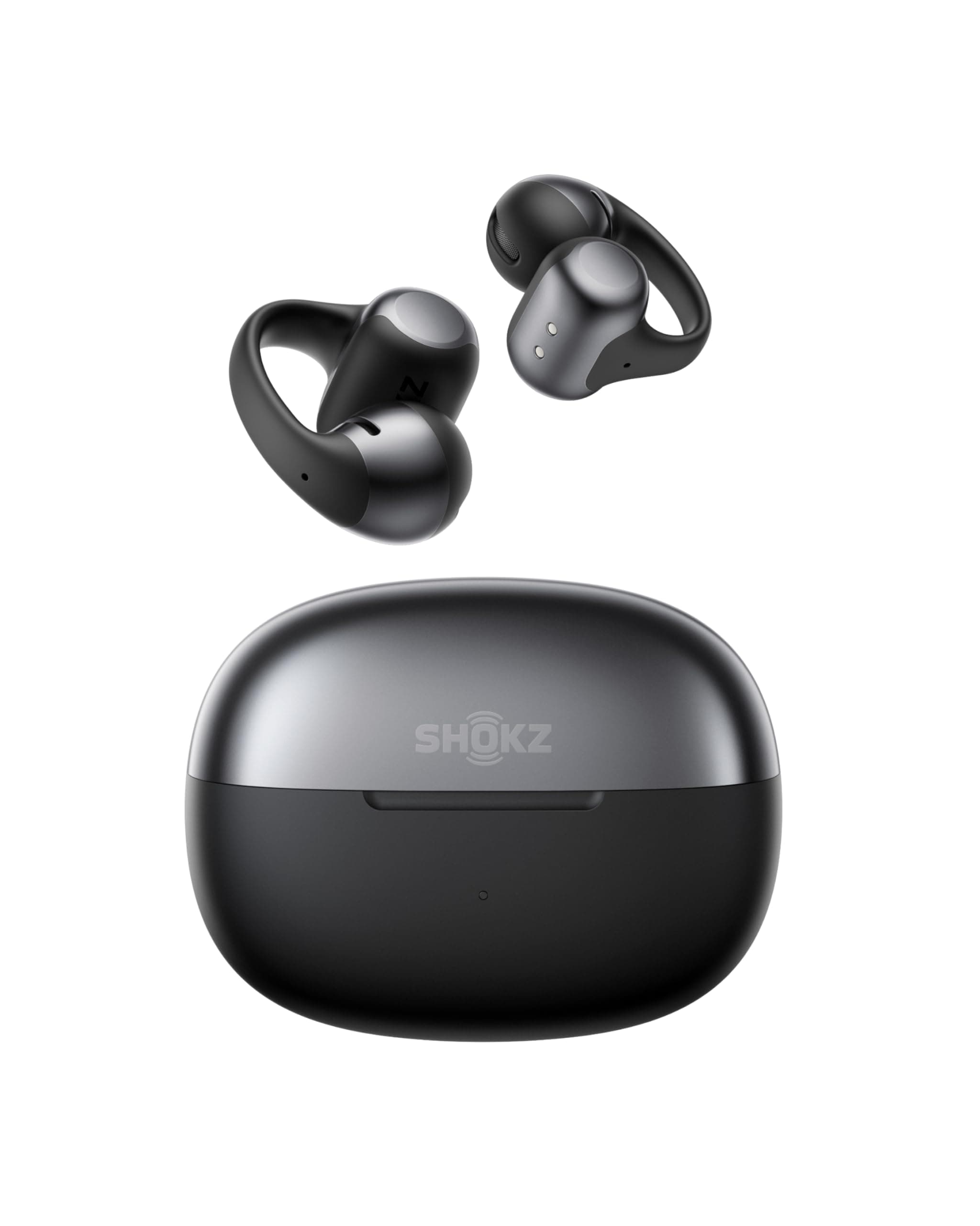 SHOKZ OpenDots ONE Open Ear Kopfhörer, Premium Dolby Audio, Clip On Earbuds mit Mikrofon, Bluetooth 5.4, schnelles Aufladen, 40 Stunden Spielzeit, IP54, Gewicht 6,5g, mit Reinigungstuch, Schwarz