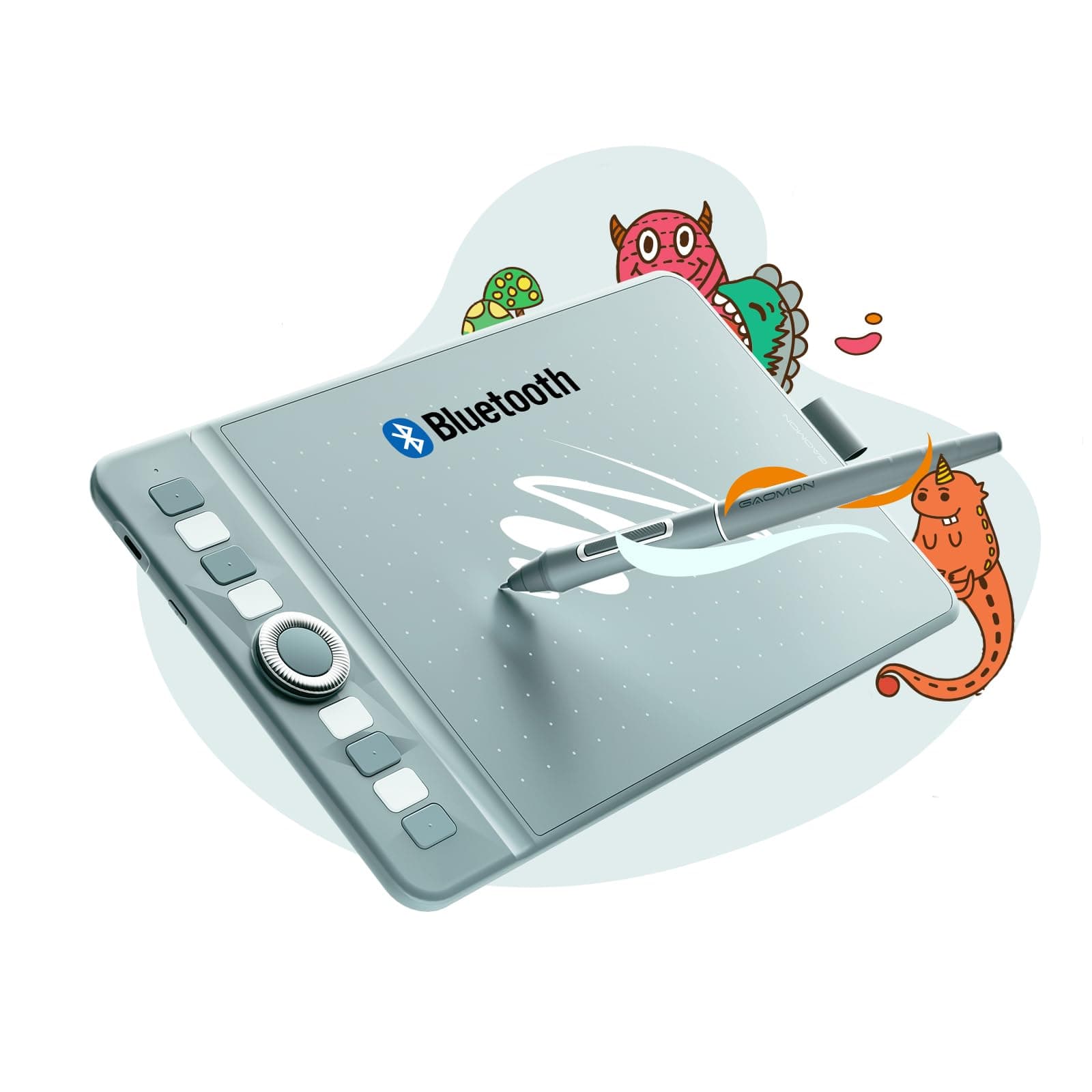 GAOMON WH851 Tableta Gráfica Inalámbrica de 8x5 Pulgadas, 16384 Nivel de Sensibilidad a la Presión con Lápiz, con 8 Teclas de Acceso Directo y Rueda de Desplazamiento, Verde