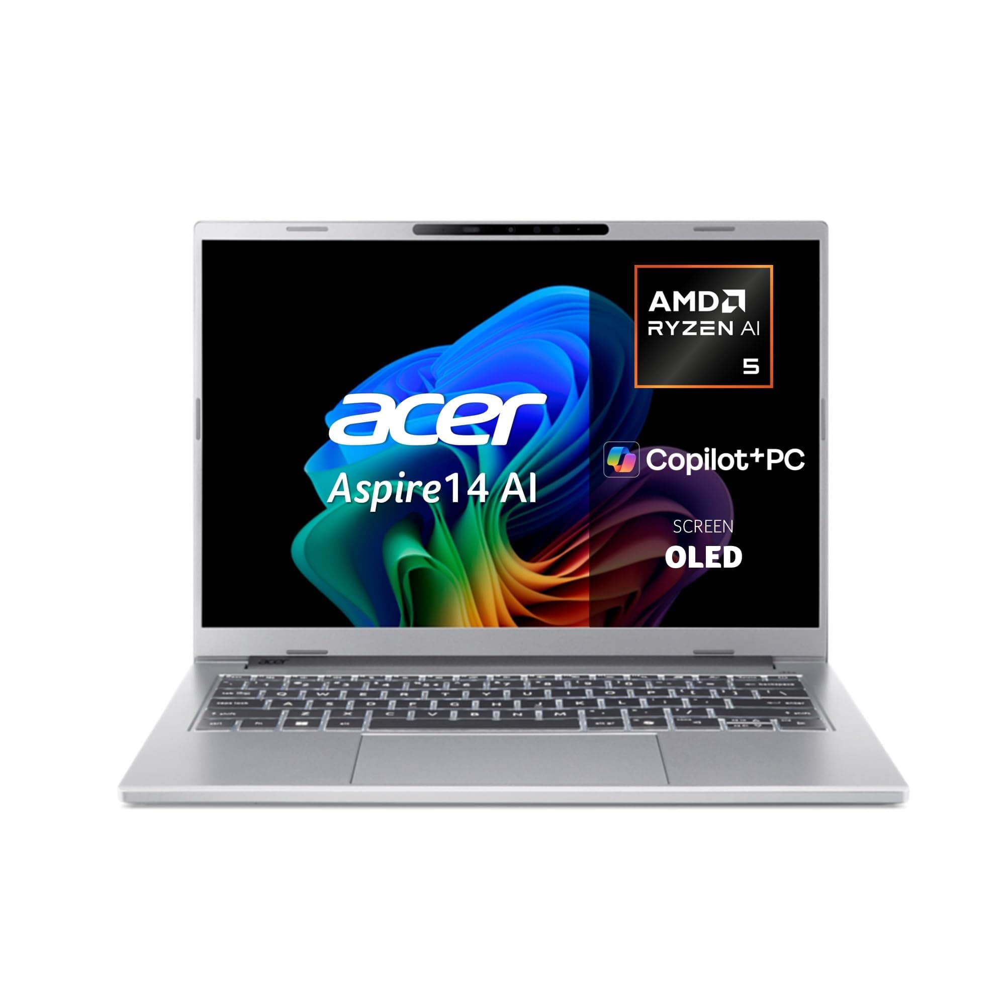 Acer Aspire 14 AI Copilot+ PC A14-61M, Ordenador Portátil 14" WUXGA OLED (AMD Ryzen AI 5 330, 16 GB RAM, 512 GB SSD, AMD Radeon Graphics, Windows 11 Home), Color Plata, Teclado QWERTY Español