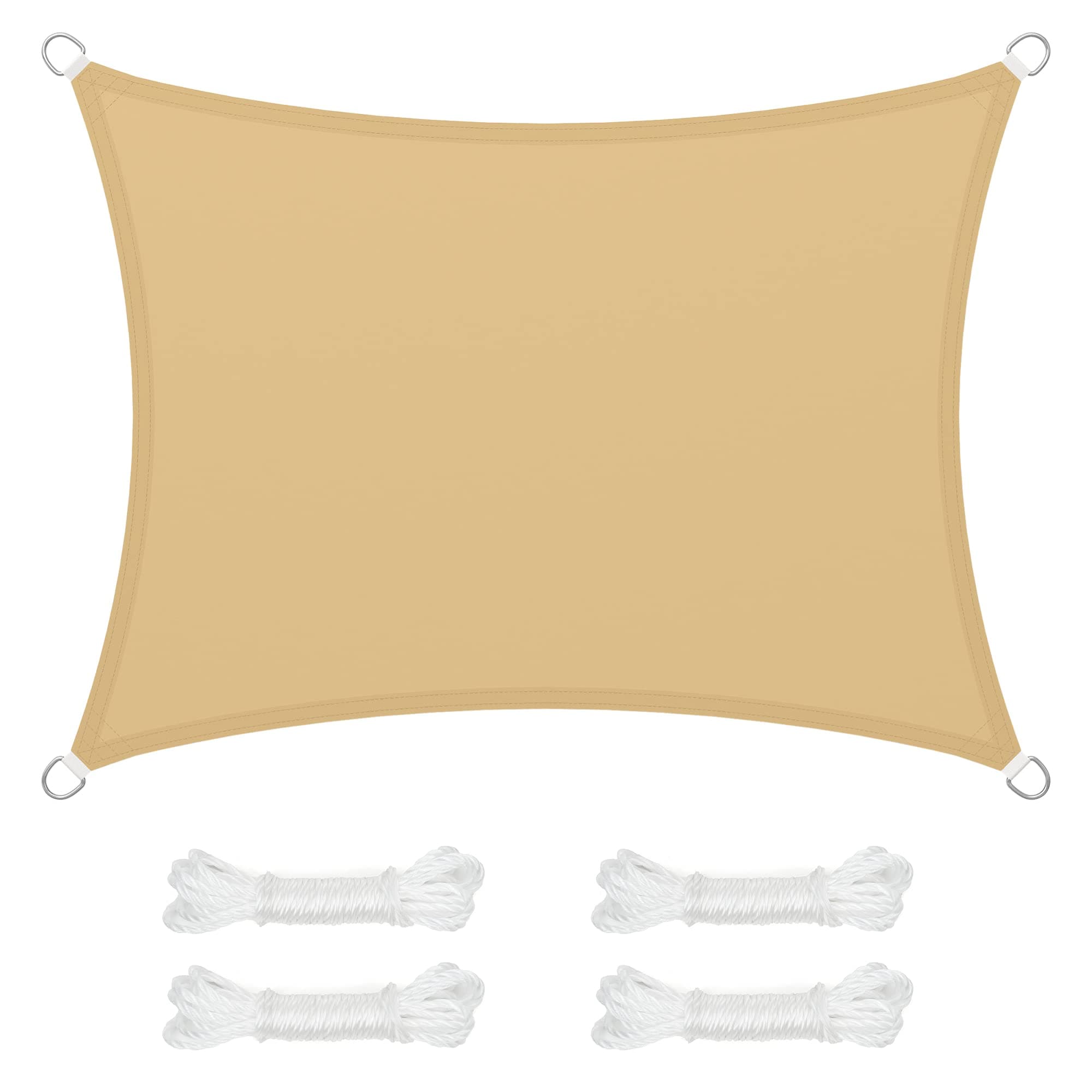 SONGMICS Vela de Sombra de 3 x 4 m, Impermeable con Columna de Agua de 665 mm, Protección Solar, Protección UV 93%, Terraza, Jardín, Balcón, Rectangular, Cuerdas de 2 m, Amarillo Arena GSH34EY
