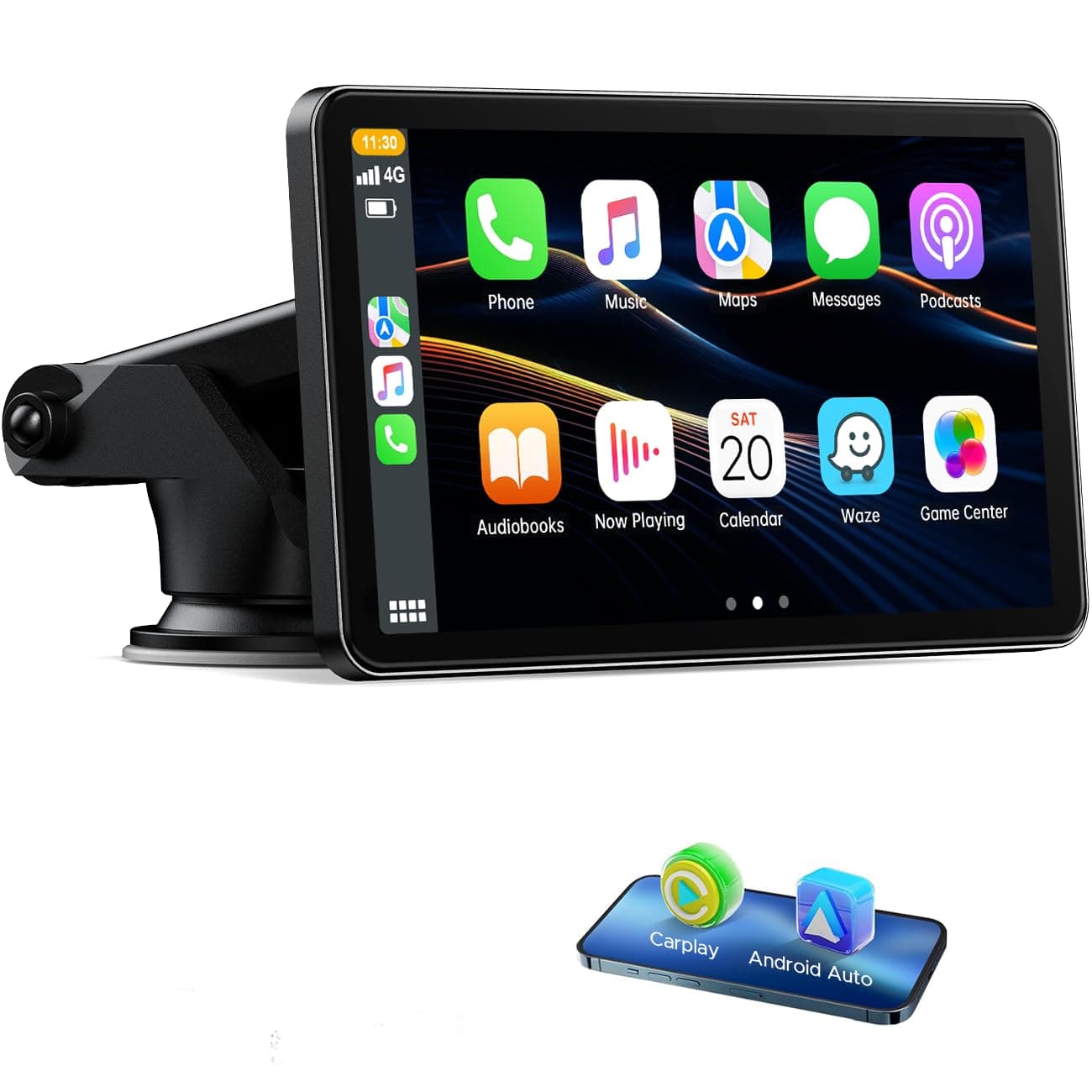 Volam Ecran Carplay Voiture avec Carplay sans Fil Android Auto,7 Pouces Ecran Tactile, Lien Miroir, Navigation, Siri, G00gle Assistant Vocal, Bluetooth 5.0, Aux, FM