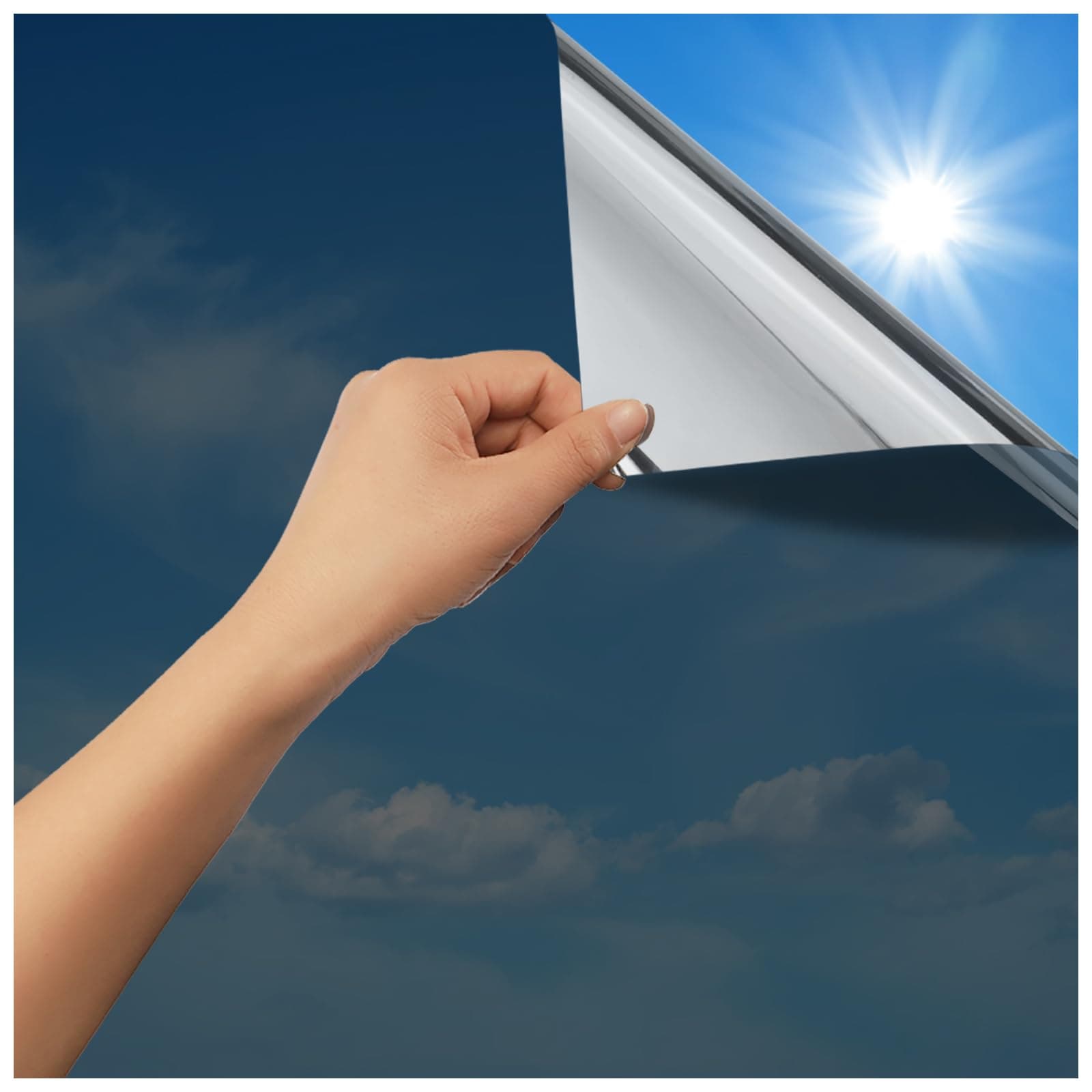 rabbitgoo Vinilo Espejo para Ventanas 90x400cm, Vinilo Espejo Unidireccional Adhesivo, Lámina Privacidad Ventana Anti UV Anti Calor, Vinilos para Cristales Anti Sol para Hogar Oficina, Negro Plata