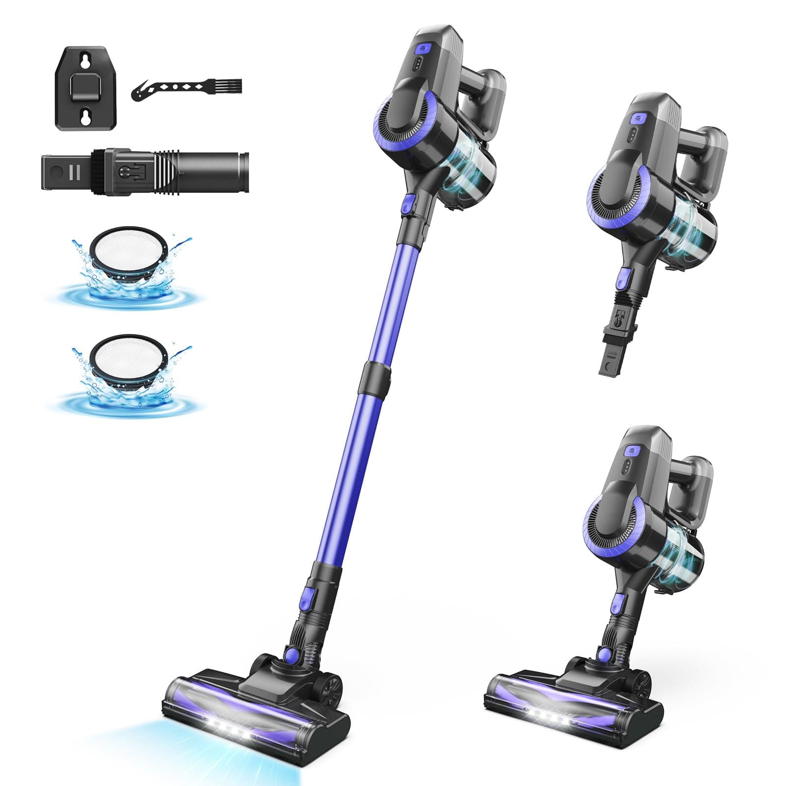 Aspirateur Balai sans Fil, 6 en 1 Aspirateur sans fil, Aspirateur Puissant Autonomie 55Min & 2 Vitesses, Brosse Anti-Enmêlement，Aspirateur Balai sans Sac pour Les Poils d'animaux,Tapis,Canapé,Voiture