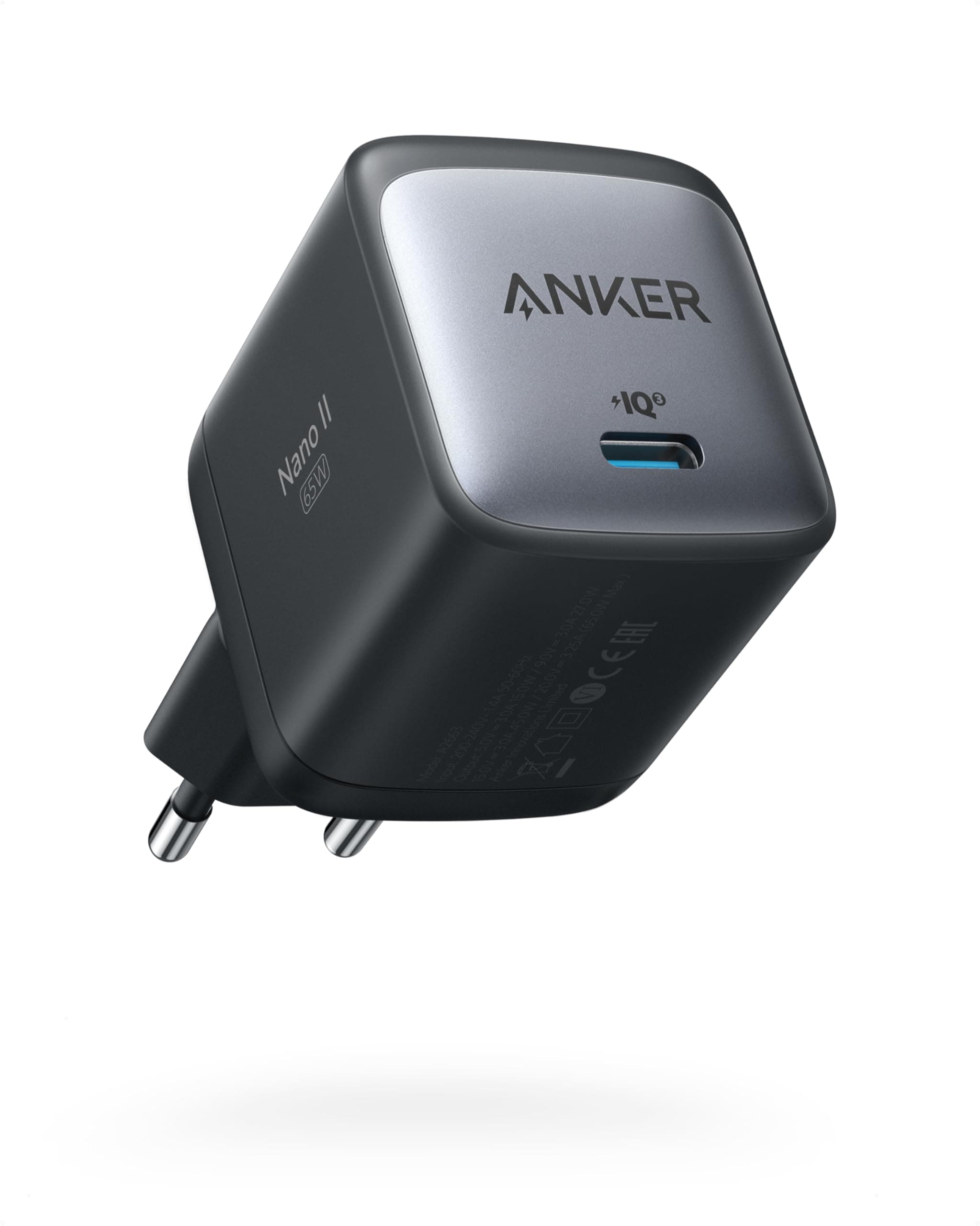 Anker Nano II 65W USB C Ladegerät Netzteil mit Schnellladeleistung, GaN II Technologie, Kompatibel mit MacBook Pro/Air, Galaxy S20/S10, iPhone 17/Pro/iPhone Air/16/15, iPad, Pixel (Schwarz)