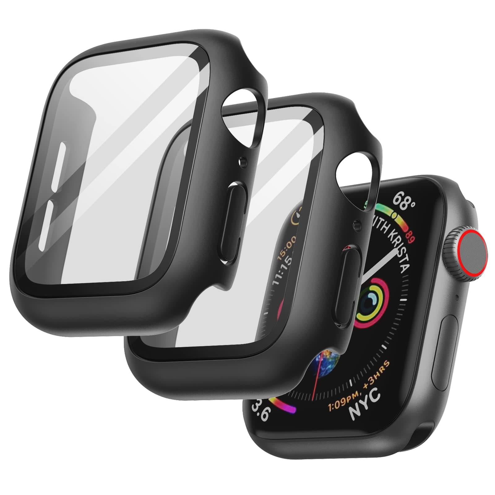JETech Hülle mit Displayschutz für Apple Watch SE 3/2/1 (2025/2022/2020) / Series 6 5 4 40mm, Gesamt Schutzhülle, Eingebaut Gehärtetes Glas Schutzfolie Hoch Empfindlichkeit, 2 Stück (Schwarz)