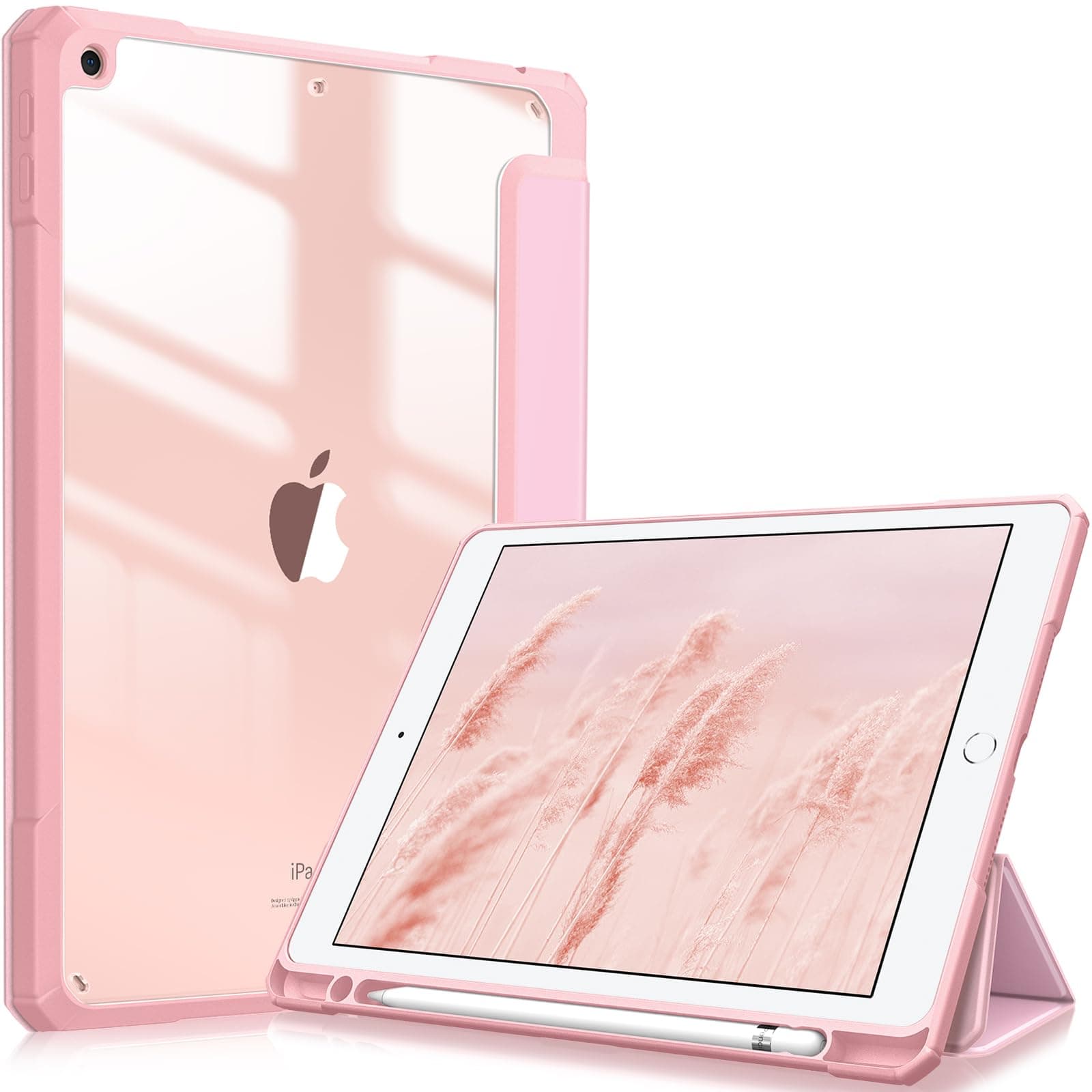 Fintie Hybrid Hülle für 10.2 Zoll iPad 9. Generation 2021/8. Gen 2020/7. Gen 2019 mit Stifthalter - Stoßfeste Schutzhülle mit transparenter Hartschale auf der Rückseite, Rosa