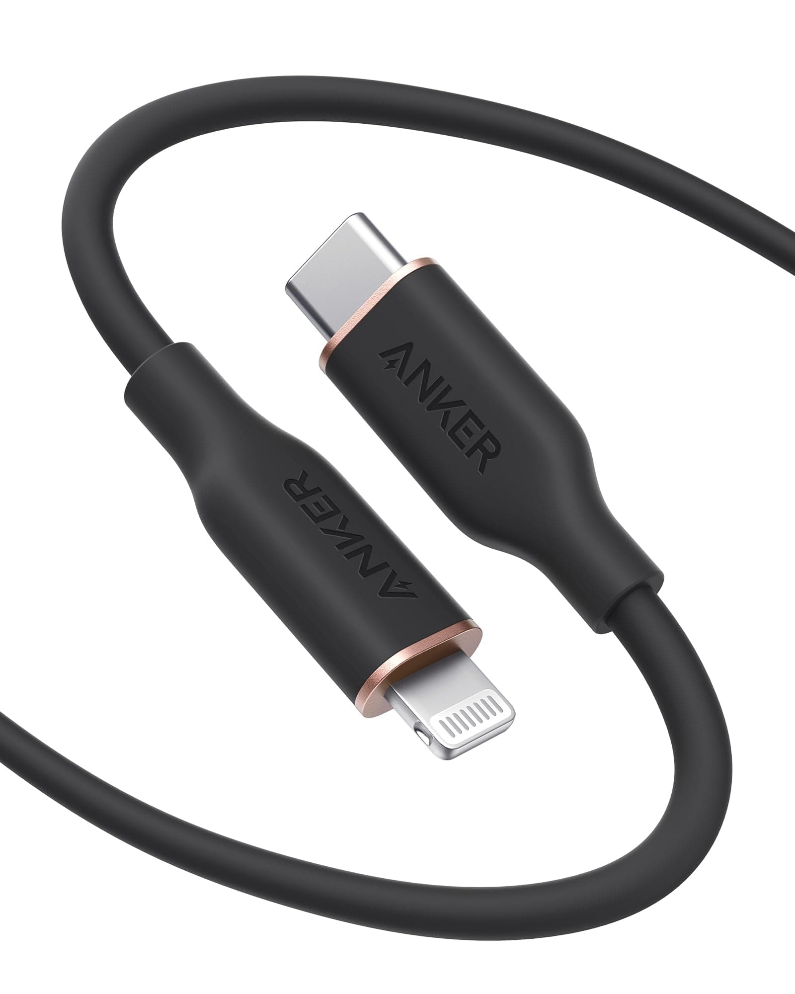 Anker Powerline III Flow, USB C Lightning Kabel, 180cm USB C auf Lightning Kabel kompatibel mit iPhone 14/13/12/11 Serie, AirPods Pro, MFi-Zertifiziert, Silikagel (in Nachtschwarz)