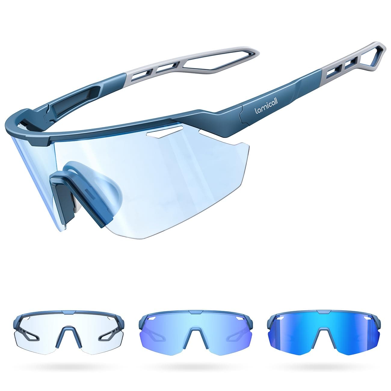 Lamicall Fahrradbrille Herren, Schnelle Brille Damen - [3S Selbsttönend] [28g TR-90 Ultraleicht] Sonnenbrille Fahrrad mit Verstellbare Nasenpad & Bügel, UV400 Laufbrille Sportbrille für Fahrrad/Laufen