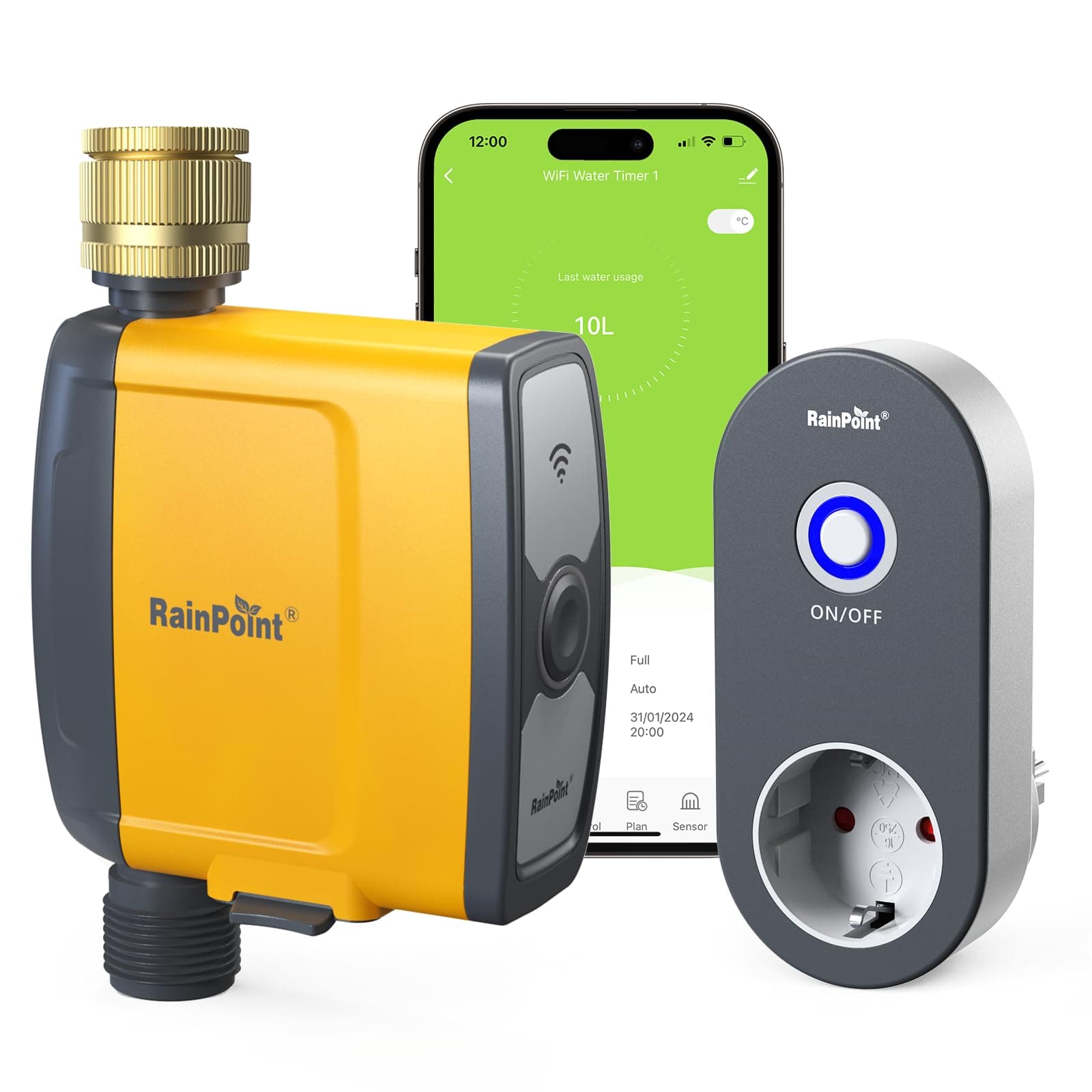 RAINPOINT Programador Riego WiFi 2.4 GHz, Entrada de Latón, Temporizador Riego Automatico WiFi con App/Control por Voz, Riego Basado en Clima/Humedad del Suelo, para Invernadero Jardín