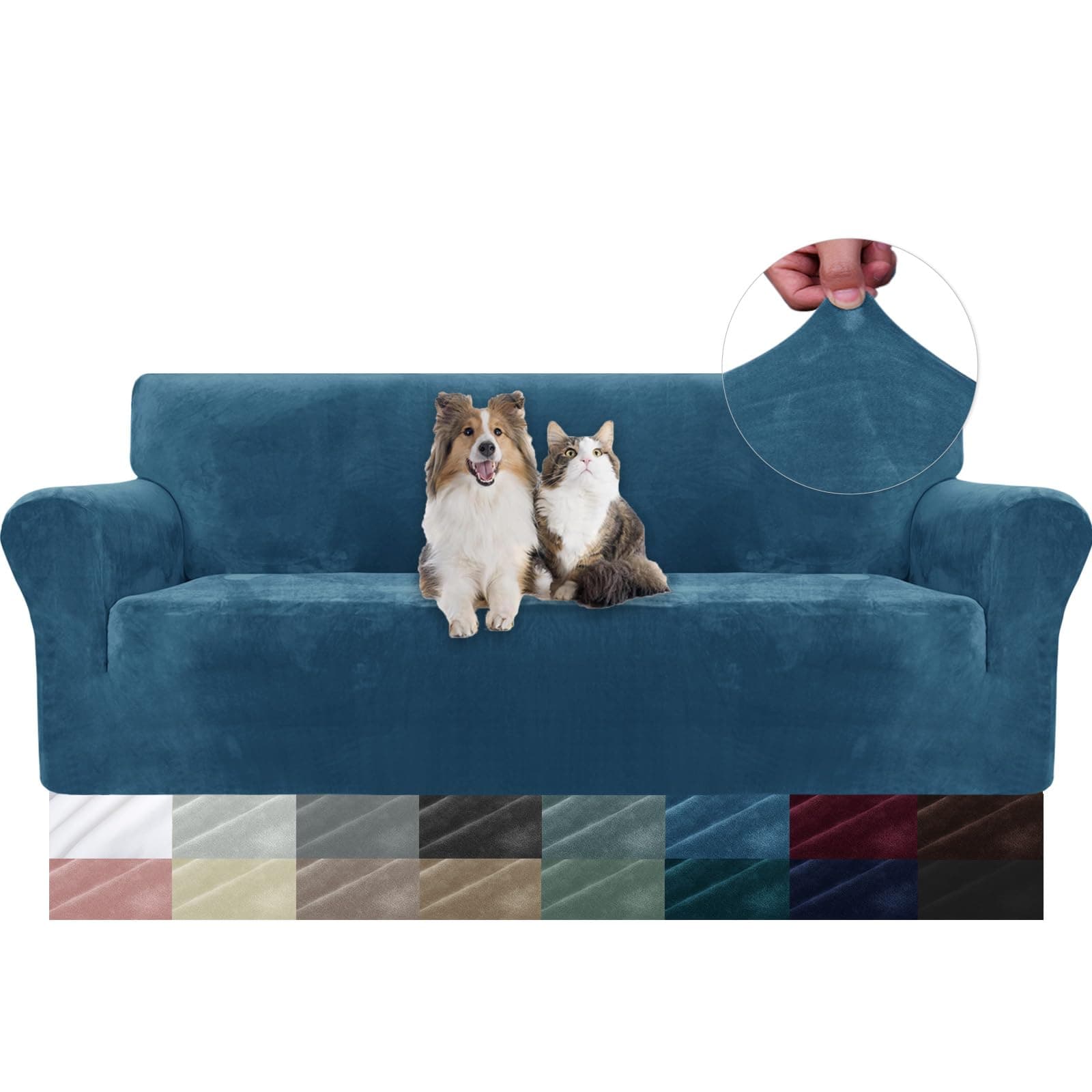 YSTELLAA Copridivano Velluto 3 Posti con Braccioli, Copridivani AntiGraffio Gatto, Fuzzy Copri Divano Elasticizzato Elastico, Universale Sofa Cover Antimacchia Lavabile Antiscivolo, Blu Pavone