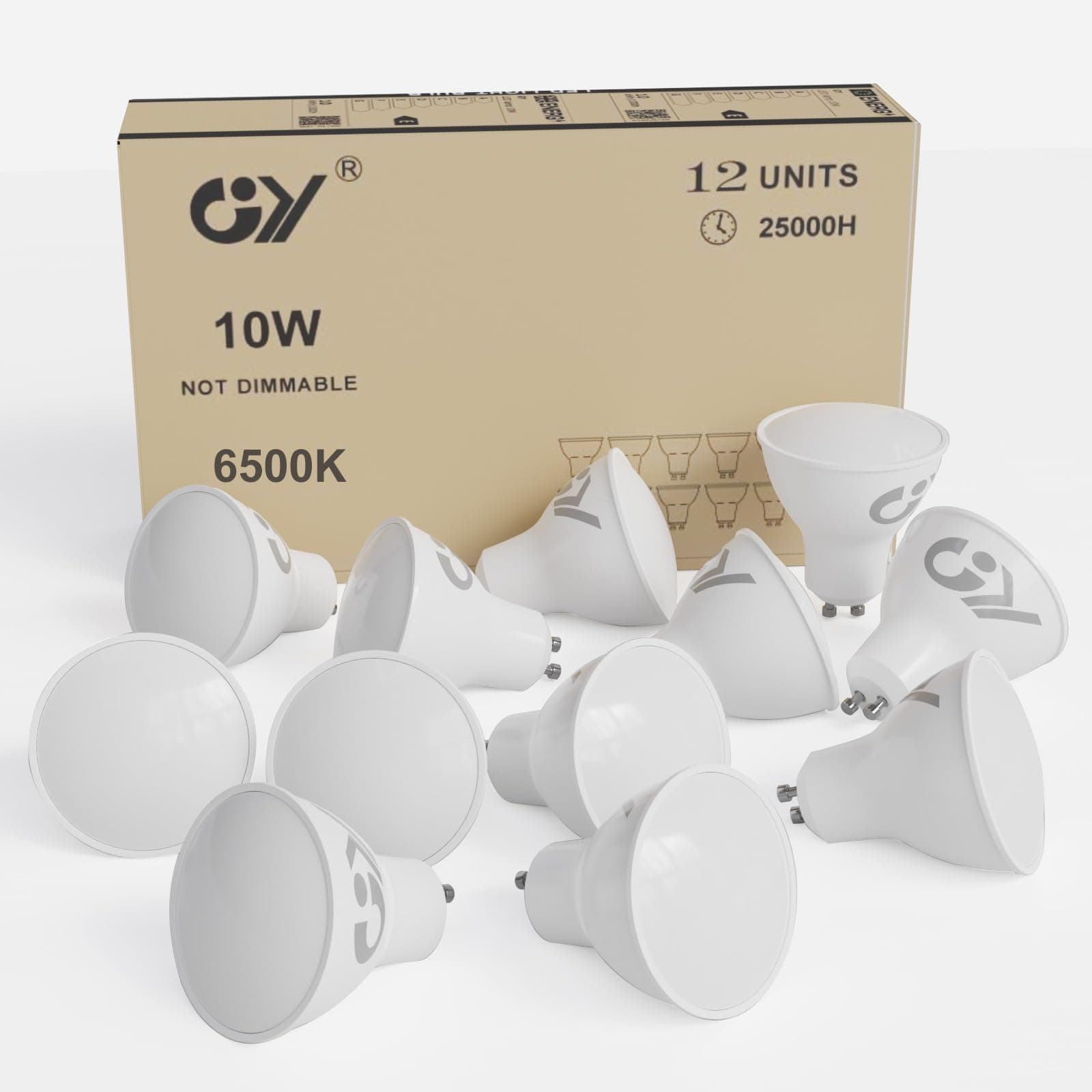 GY 12 bombillas LED GU10, 10 vatios (equivalente a 100 vatios), 1100 lúmenes, 6500K blanco frio, se pueden usar para iluminación de inundación amplia integrada, listada en CE, No regulable