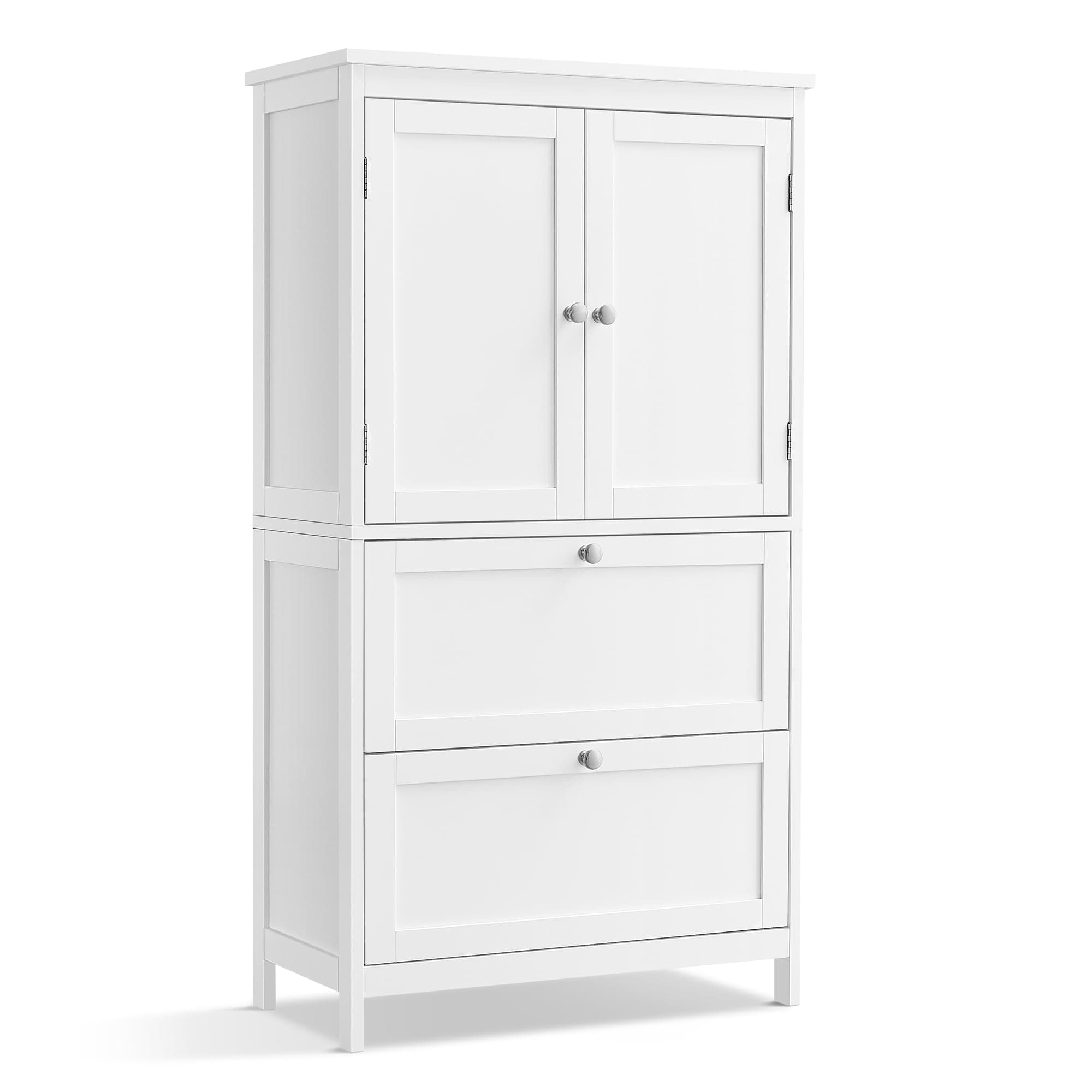 VASAGLE Mueble de Baño, Armario de Cocina y Almacenaje con 2 Cajones y 2 Puertas, Estante Ajustable, 30 x 60 x 110 cm, Blanco BBC551P31