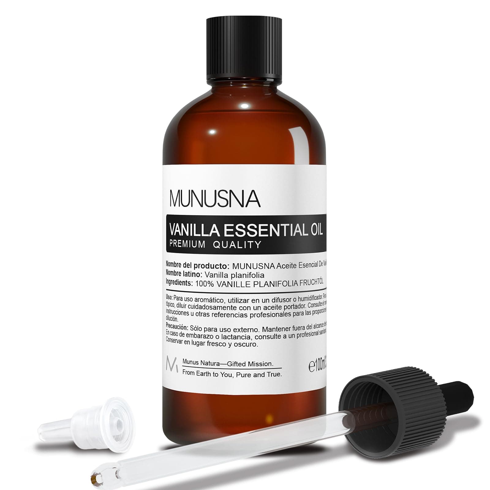 Aceite Esencial Vainilla 100ML, MUNUSNA Aceites Esenciales Naturales Puros para Humidificador Difusor, Aceite de Vainilla para Jabones de Bricolaje, Velas Aromas, Vanilla Oil
